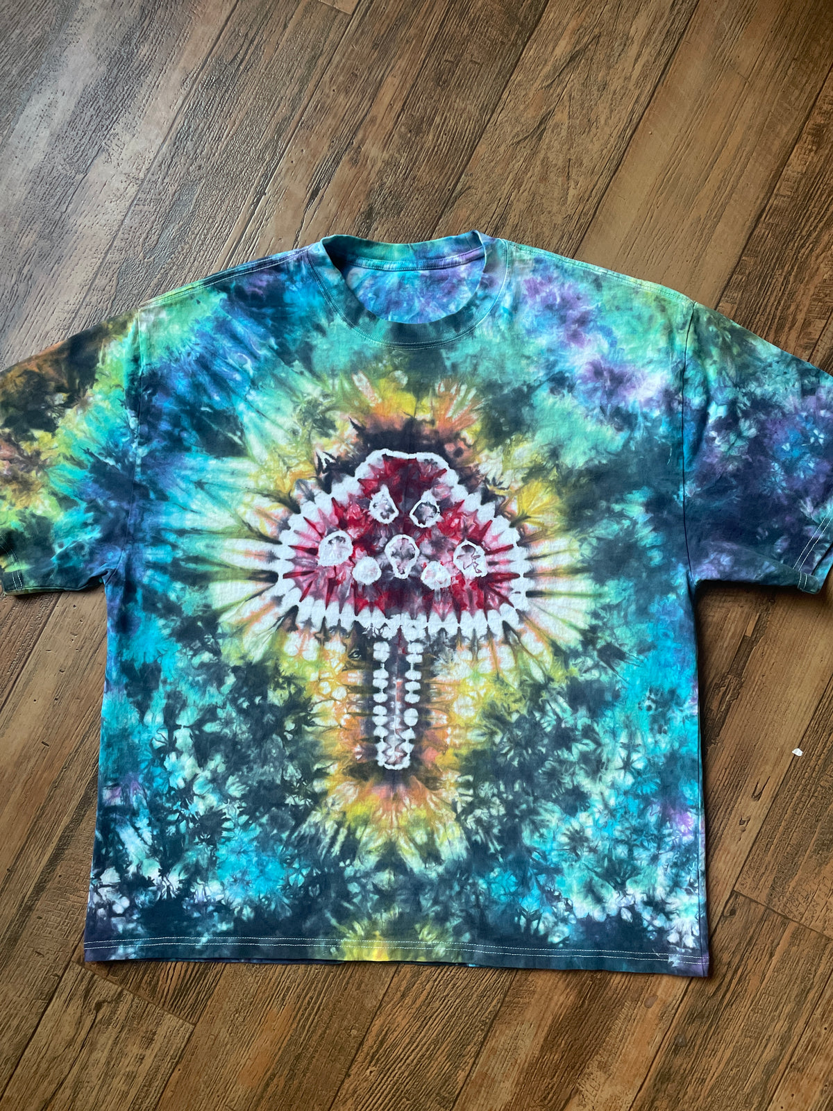 Red and Rainbow Mushroom Tie Dye Short Sleeve T-Shirt | Men's 2XL