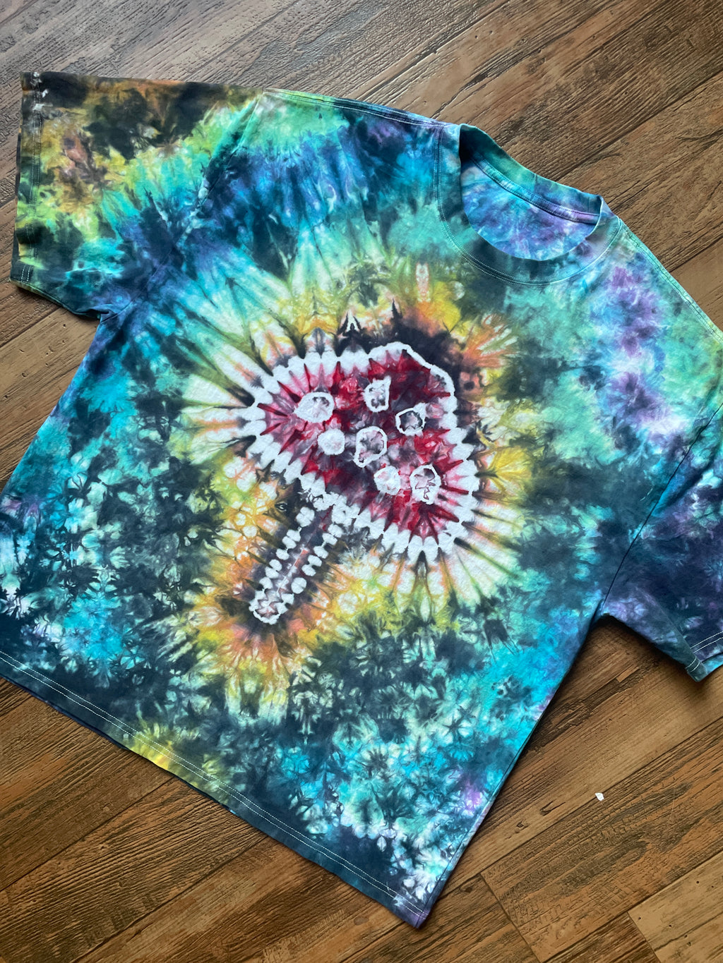 Red and Rainbow Mushroom Tie Dye Short Sleeve T-Shirt | Men's 2XL