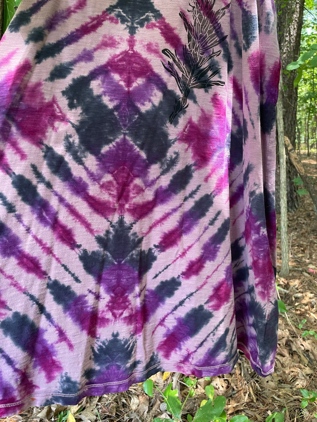 MEDIUM Women’s Handmade Tie Dye Dress | One-Of-a-Kind Upcycled Sleeveless Dress with Indian Paintbrush Block Print