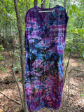 MEDIUM Women’s Handmade Tie Dye Maxi Dress (WITH POCKETS!) | One-Of-a-Kind Upcycled Short Sleeve Dress with Indian Paintbrush Block Print