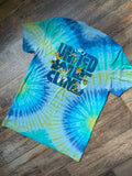 American Alpine Club United We Climb Blue and Green Tie Dye Short Sleeve T-Shirt | Men's Medium
