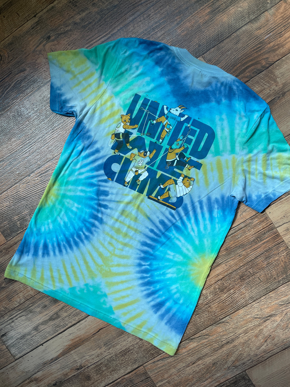 American Alpine Club United We Climb Blue and Green Tie Dye Short Sleeve T-Shirt | Men's Medium