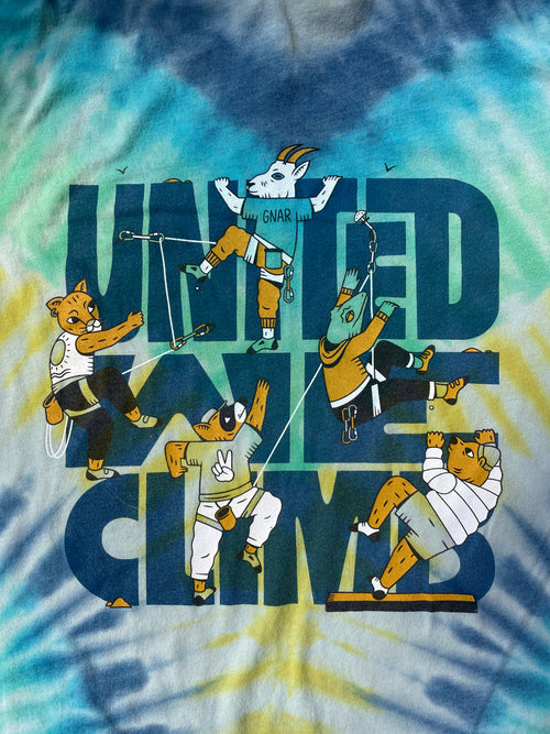 American Alpine Club United We Climb Blue and Green Tie Dye Short Sleeve T-Shirt | Men's Medium