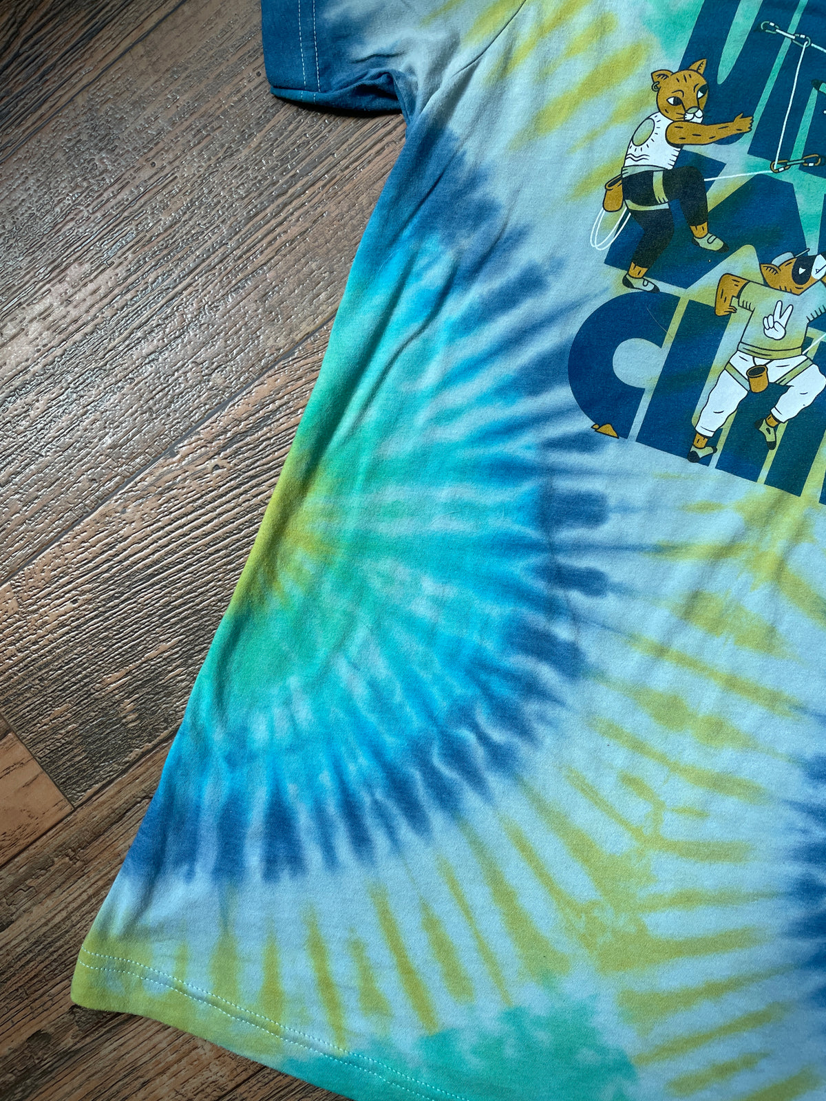 American Alpine Club United We Climb Blue and Green Tie Dye Short Sleeve T-Shirt | Men's Medium