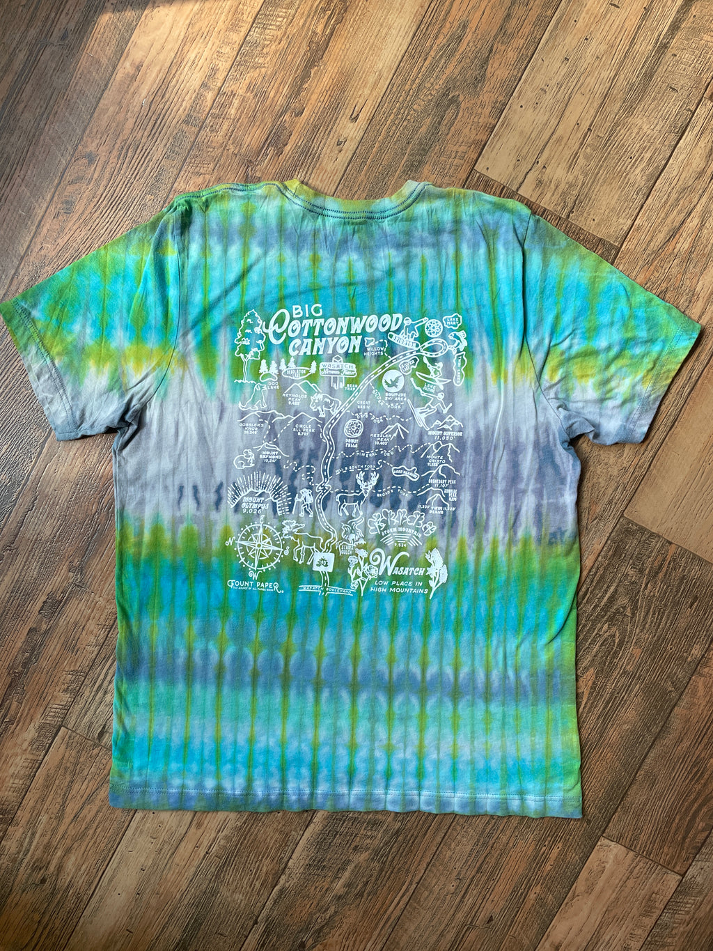 Big Cottonwood Canyon, Utah Blue and Green Reverse Tie Dye Short Sleeve T-Shirt | Men's Large