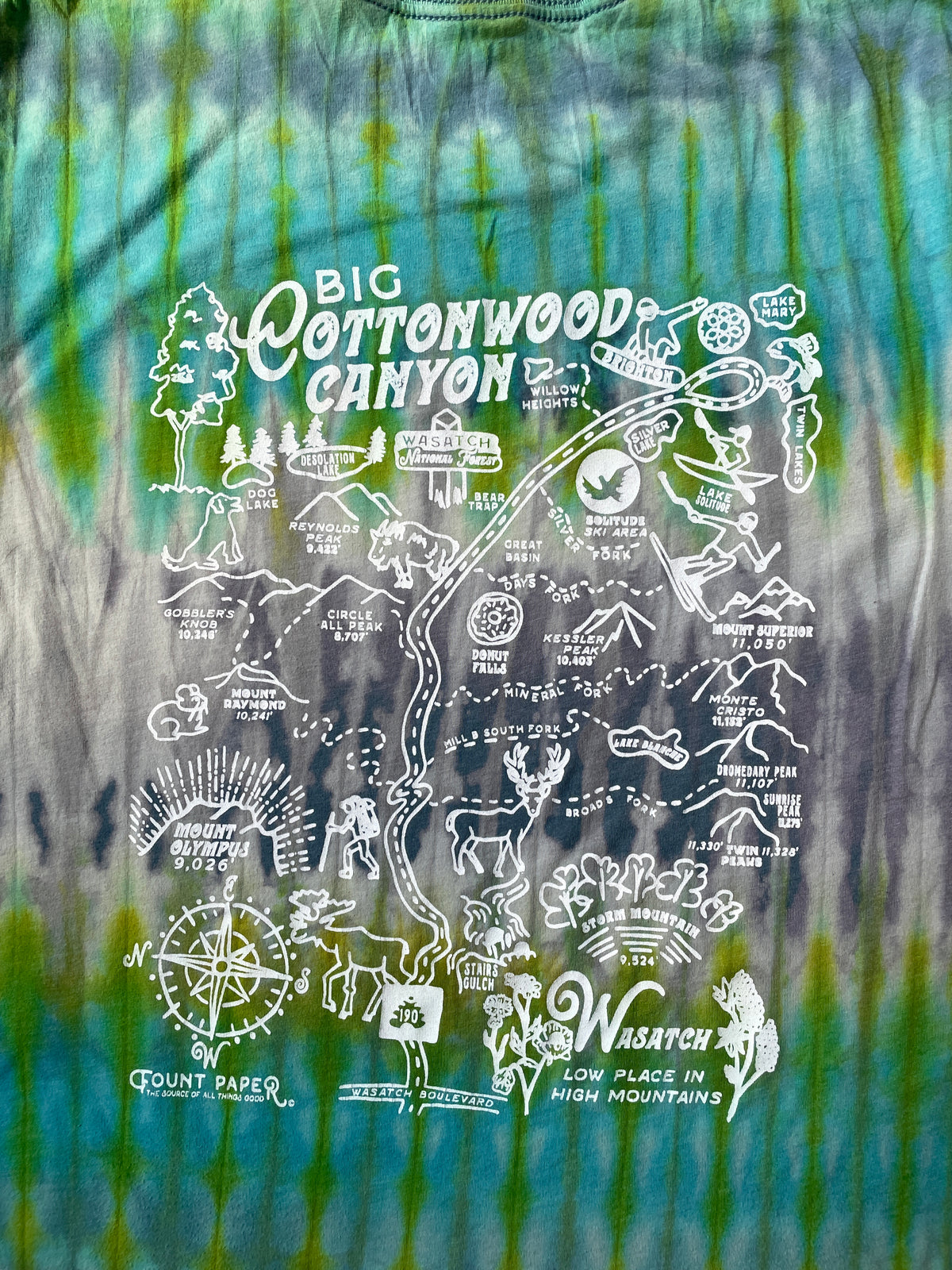 Big Cottonwood Canyon, Utah Blue and Green Reverse Tie Dye Short Sleeve T-Shirt | Men's Large