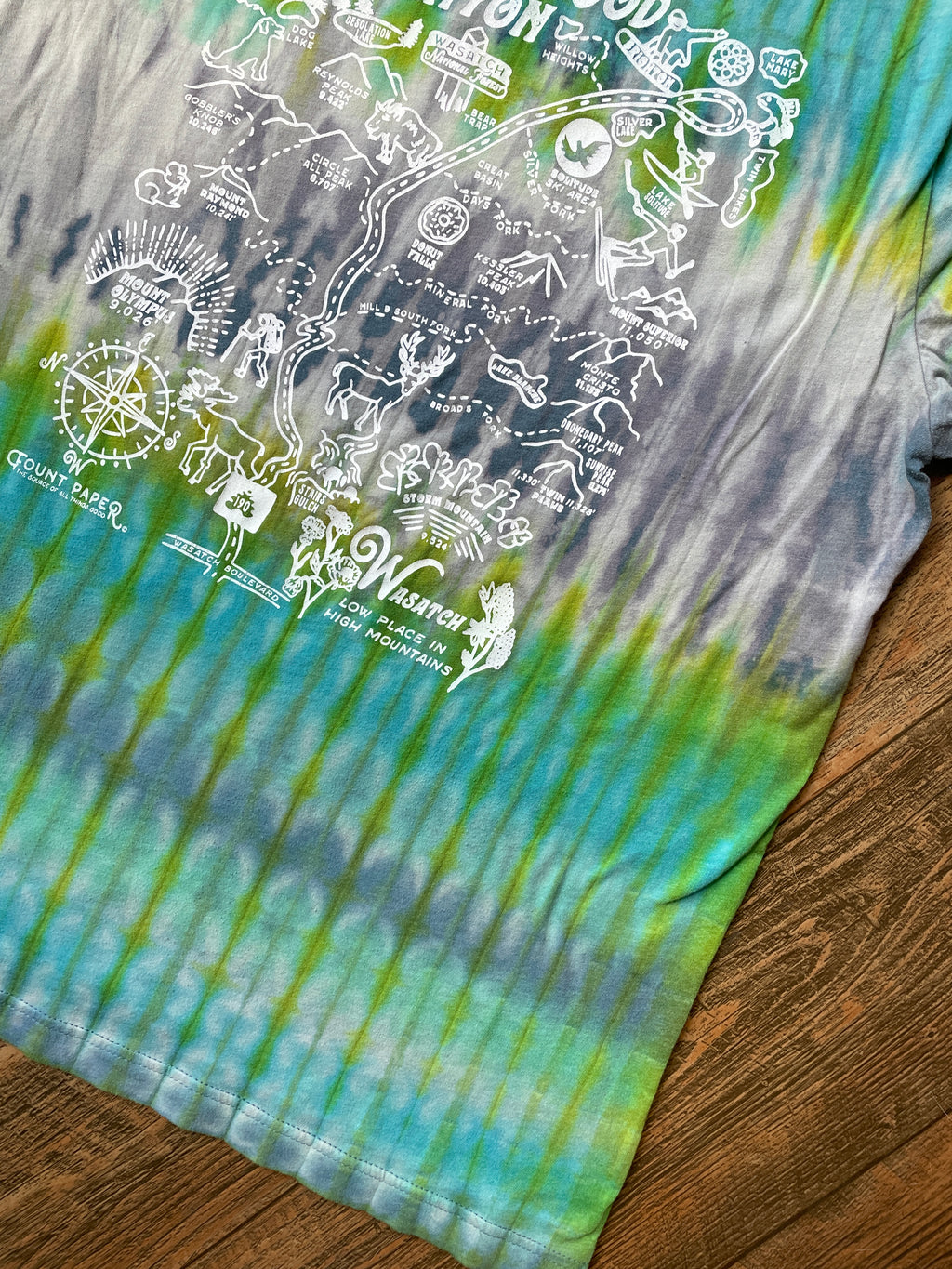 Big Cottonwood Canyon, Utah Blue and Green Reverse Tie Dye Short Sleeve T-Shirt | Men's Large