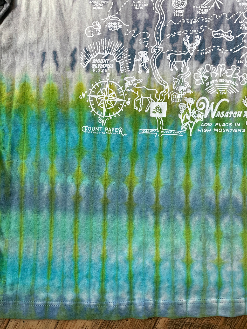 Big Cottonwood Canyon, Utah Blue and Green Reverse Tie Dye Short Sleeve T-Shirt | Men's Large