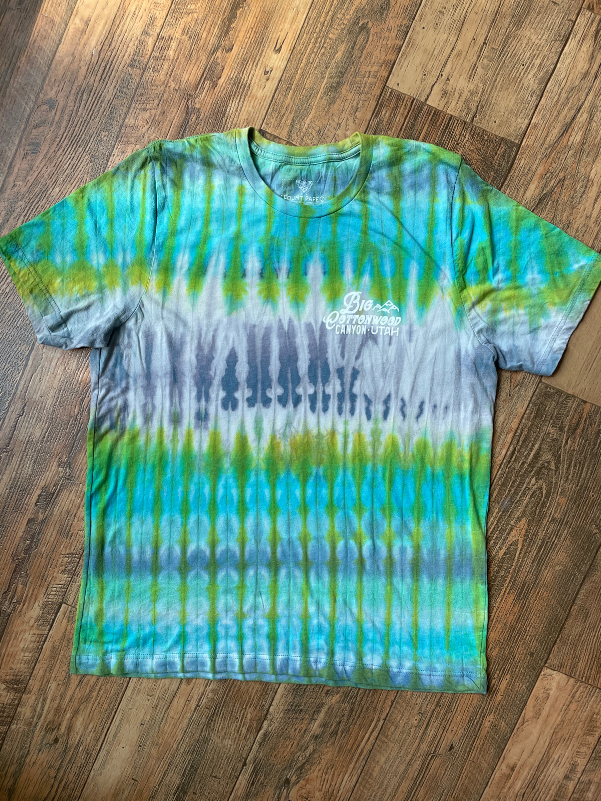 Big Cottonwood Canyon, Utah Blue and Green Reverse Tie Dye Short Sleeve T-Shirt | Men's Large