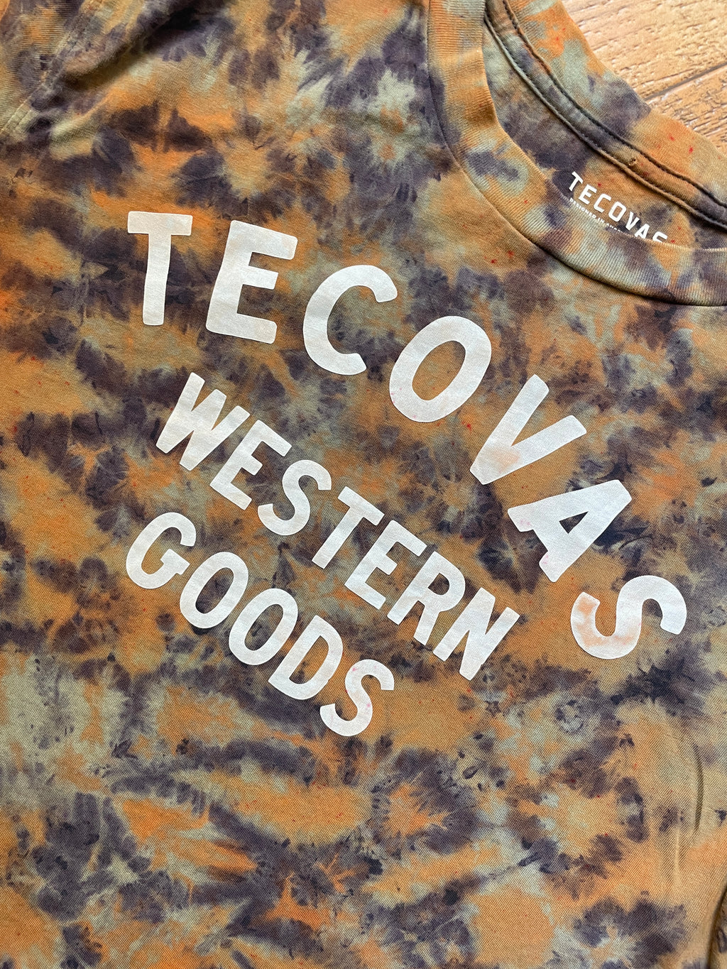 Tecovas Western Goods Blue and Brown Reverse Tie Dye Short Sleeve T-Shirt | Men's Medium