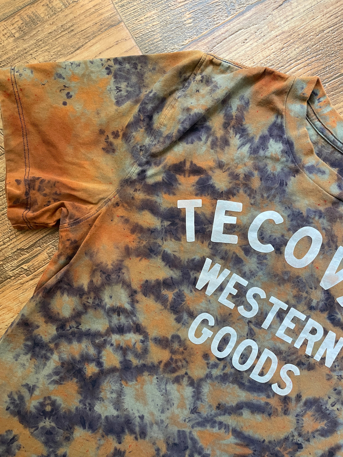 Tecovas Western Goods Blue and Brown Reverse Tie Dye Short Sleeve T-Shirt | Men's Medium