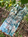 LARGE Women’s Handmade Tie Dye Knee-Length Dress (WITH POCKETS!) | One-Of-a-Kind Upcycled Short Sleeve Dress with Indian Paintbrush Block Print