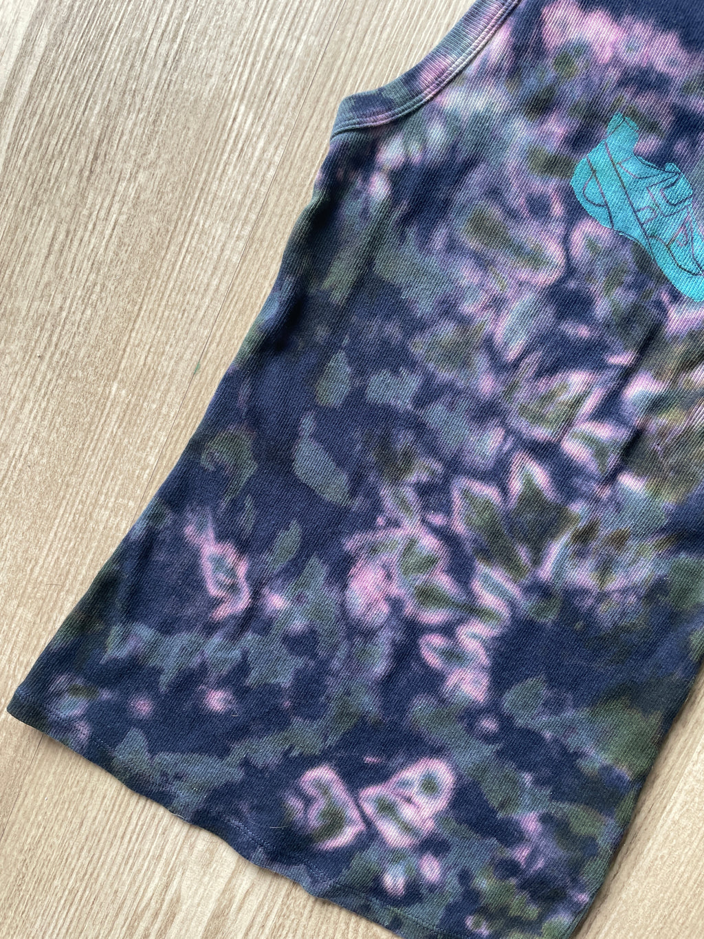 XS Women's Climbing Shoe Handmade Tie Dye Tank Top | One-Of-a-Kind Navy Blue and Green Sleeveless Shirt