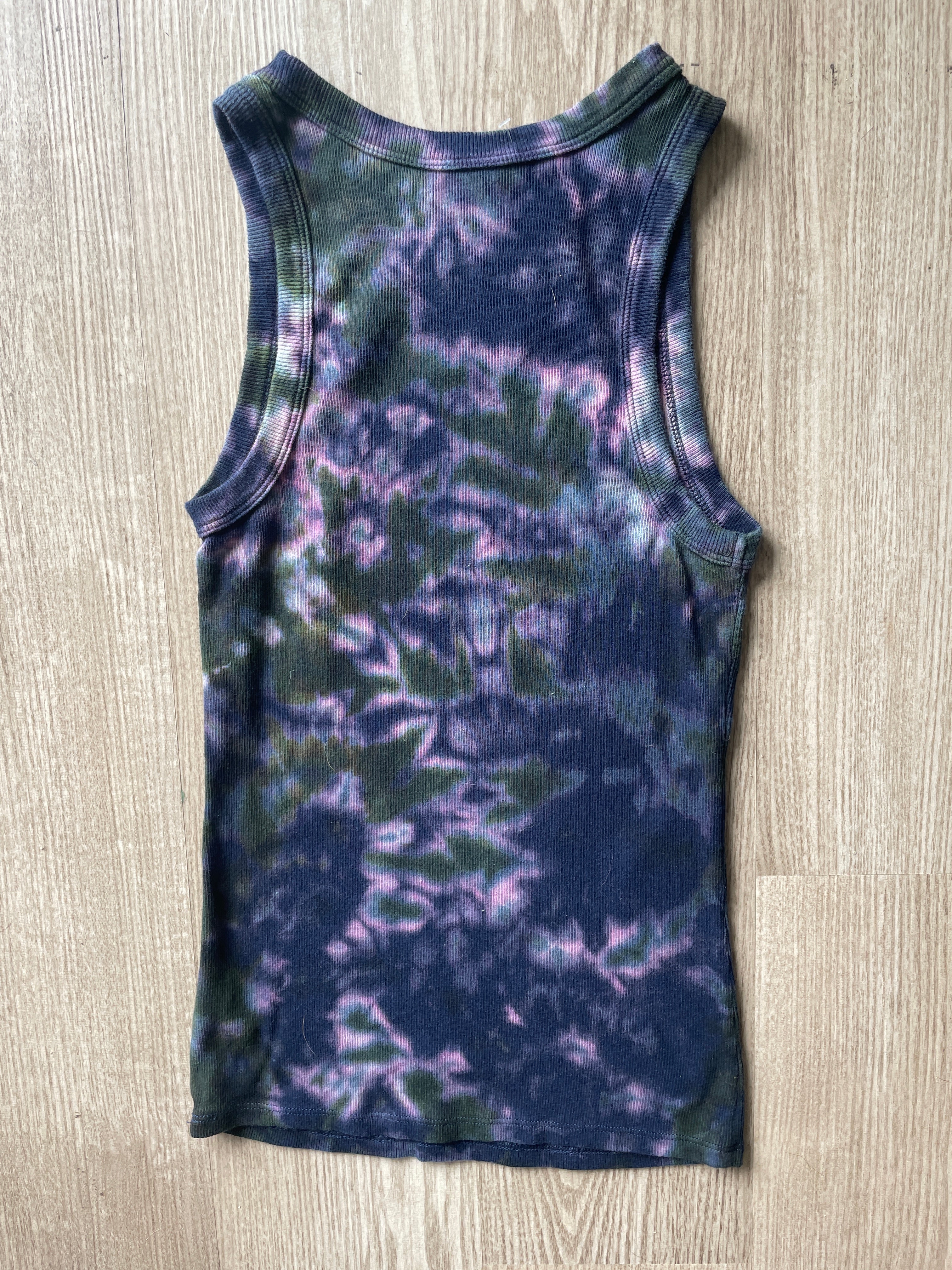XS Women's Climbing Shoe Handmade Tie Dye Tank Top | One-Of-a-Kind Navy Blue and Green Sleeveless Shirt