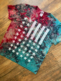 Red, White, and Blue Stars and Stripes Reverse Tie Dye Short Sleeve T-Shirt | Men's Small/Medium
