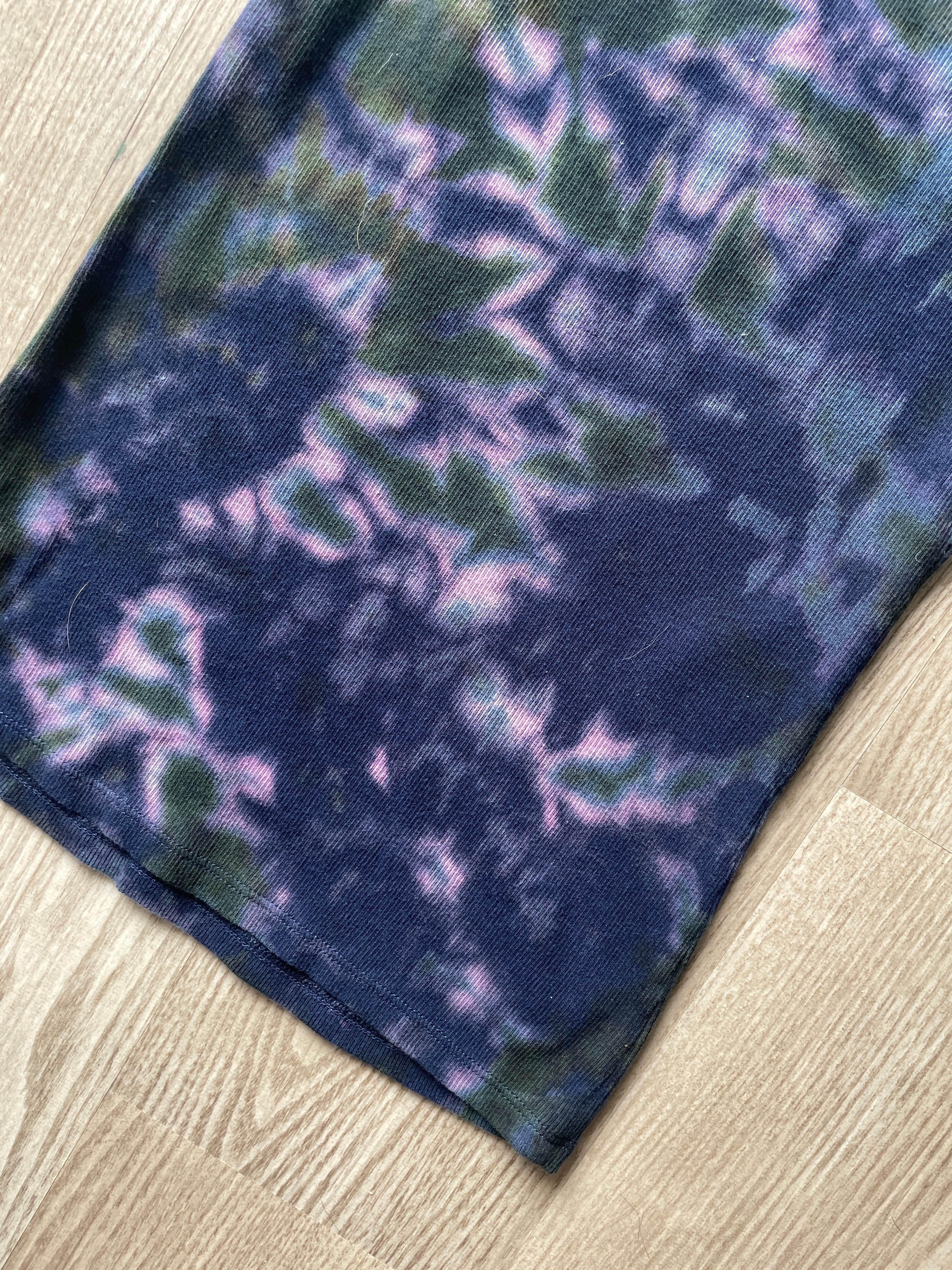 XS Women's Climbing Shoe Handmade Tie Dye Tank Top | One-Of-a-Kind Navy Blue and Green Sleeveless Shirt