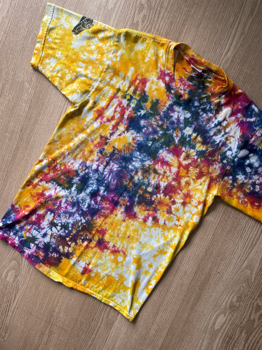 MEDIUM Men’s Climbing Shoe Handmade Tie Dye T-Shirt | One-Of-a-Kind Yellow and Pink Crumpled Short Sleeve
