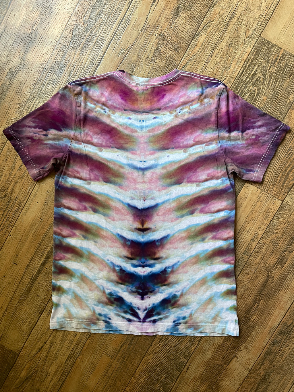 Snowboarder First Run Pink and Blue Tie Dye Short Sleeve T-Shirt | Men's Large