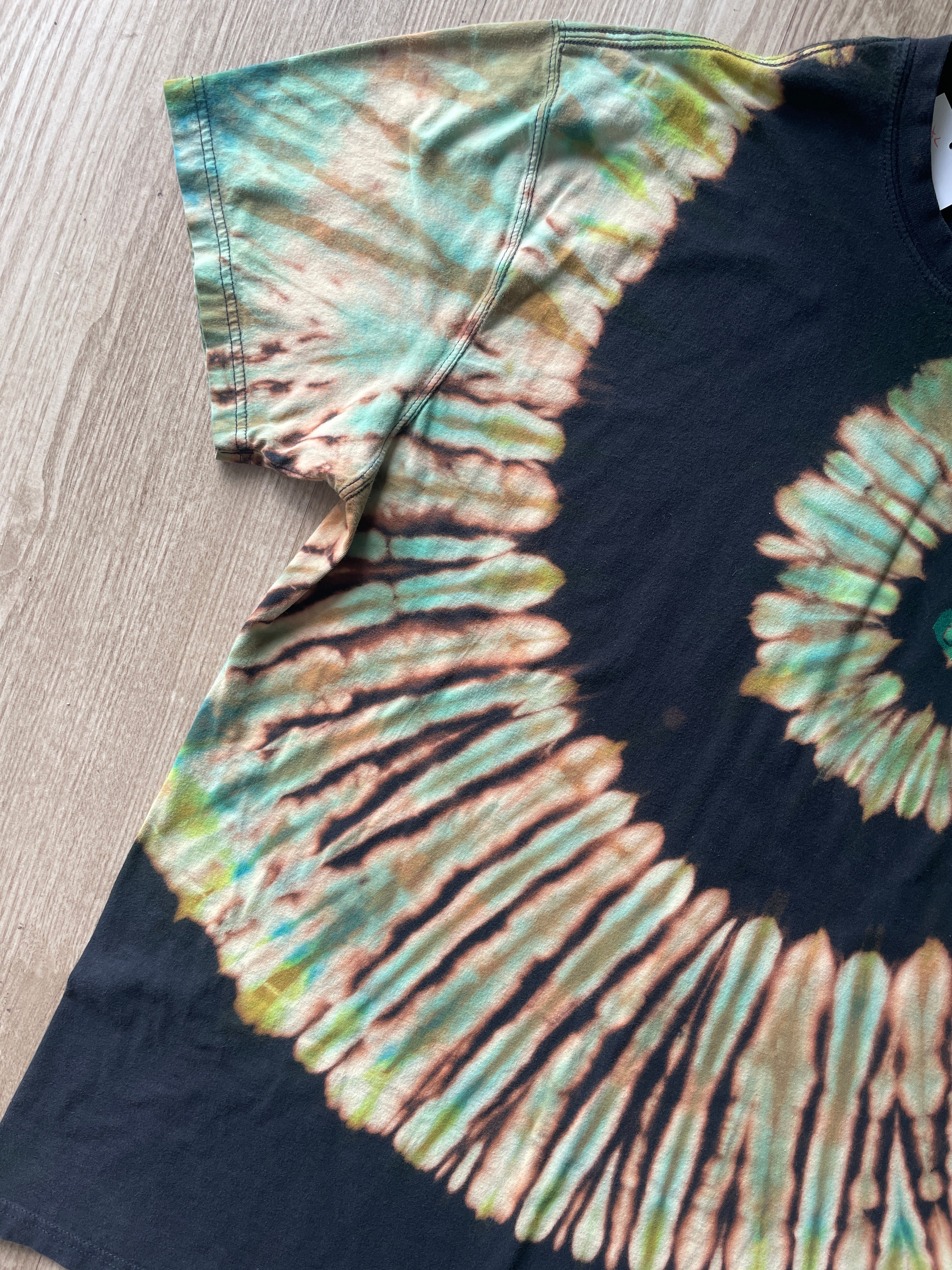 XL Men’s 5.11 Climbing Shoe Handmade Reversed Tie Dyed T-Shirt | One-Of-a-Kind Green and Black Short Sleeve