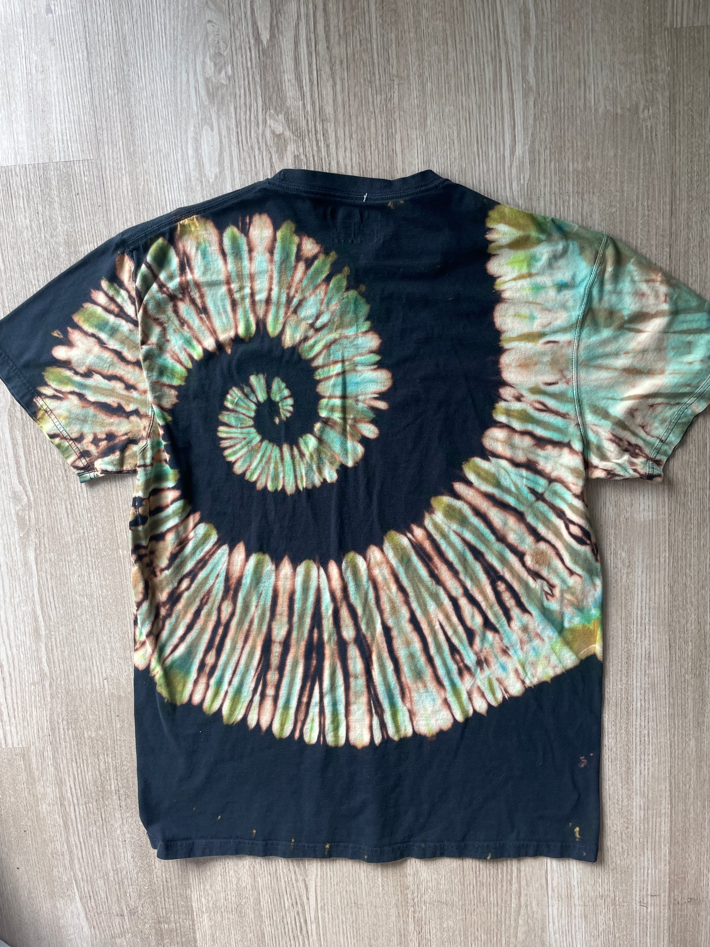 XL Men’s 5.11 Climbing Shoe Handmade Reversed Tie Dyed T-Shirt | One-Of-a-Kind Green and Black Short Sleeve