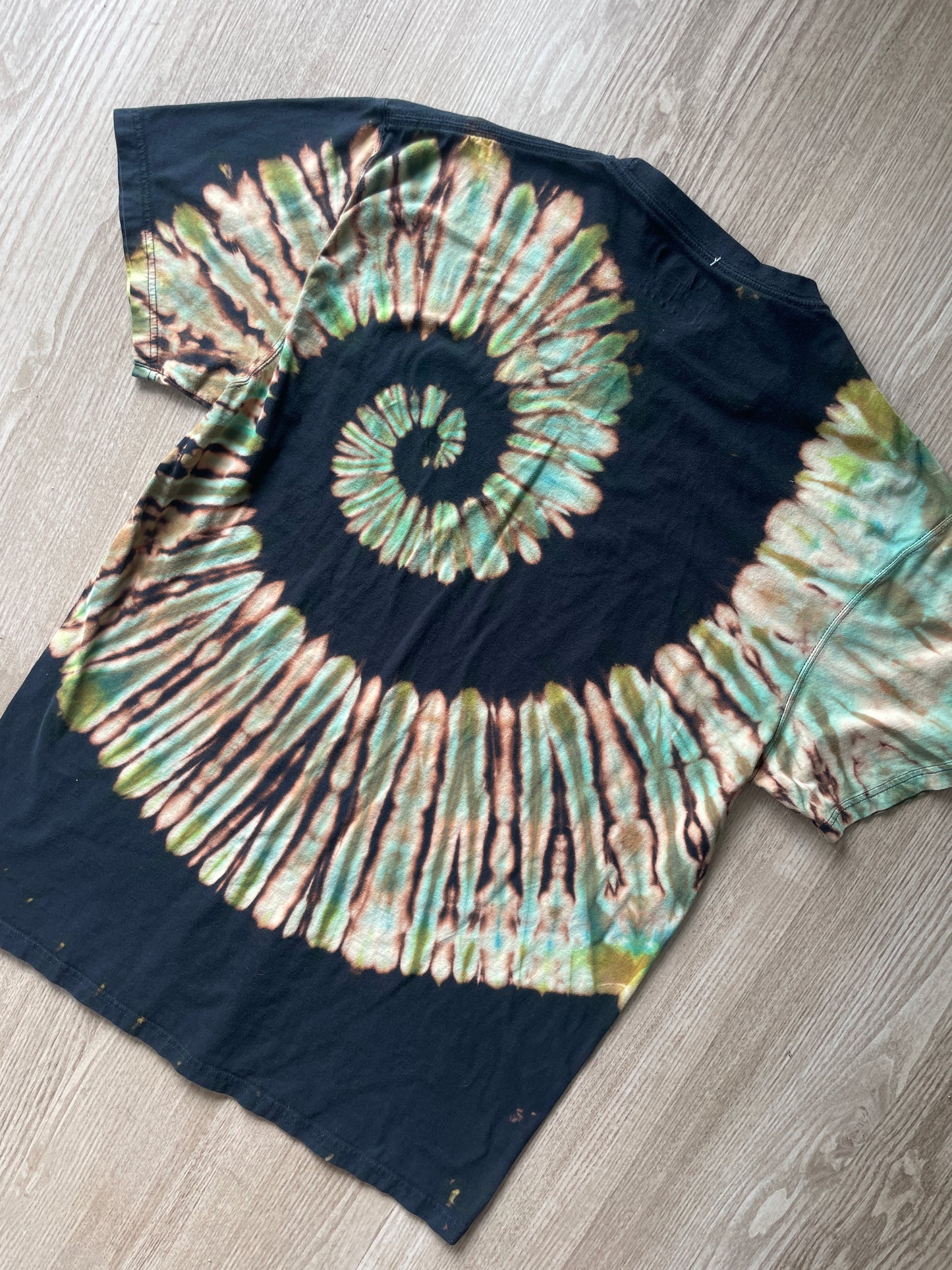 XL Men’s 5.11 Climbing Shoe Handmade Reversed Tie Dyed T-Shirt | One-Of-a-Kind Green and Black Short Sleeve