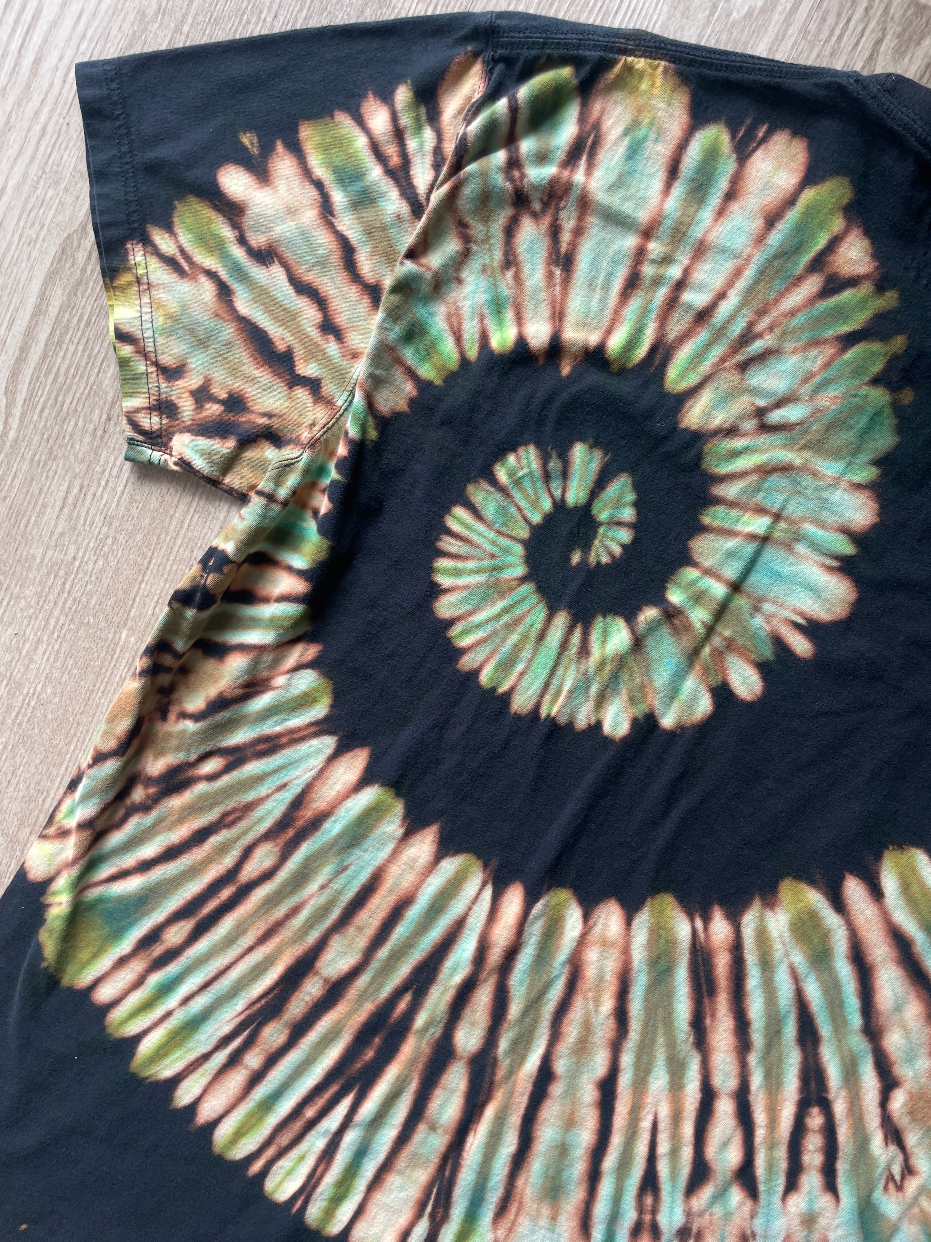 XL Men’s 5.11 Climbing Shoe Handmade Reversed Tie Dyed T-Shirt | One-Of-a-Kind Green and Black Short Sleeve