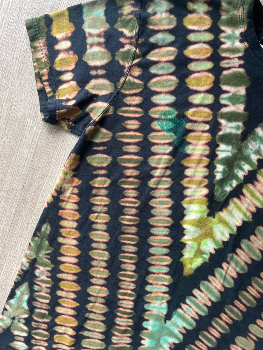 XL Men’s 5.11 Climbing Shoe Handmade Reversed Tie Dyed T-Shirt | One-Of-a-Kind Green and Black Short Sleeve