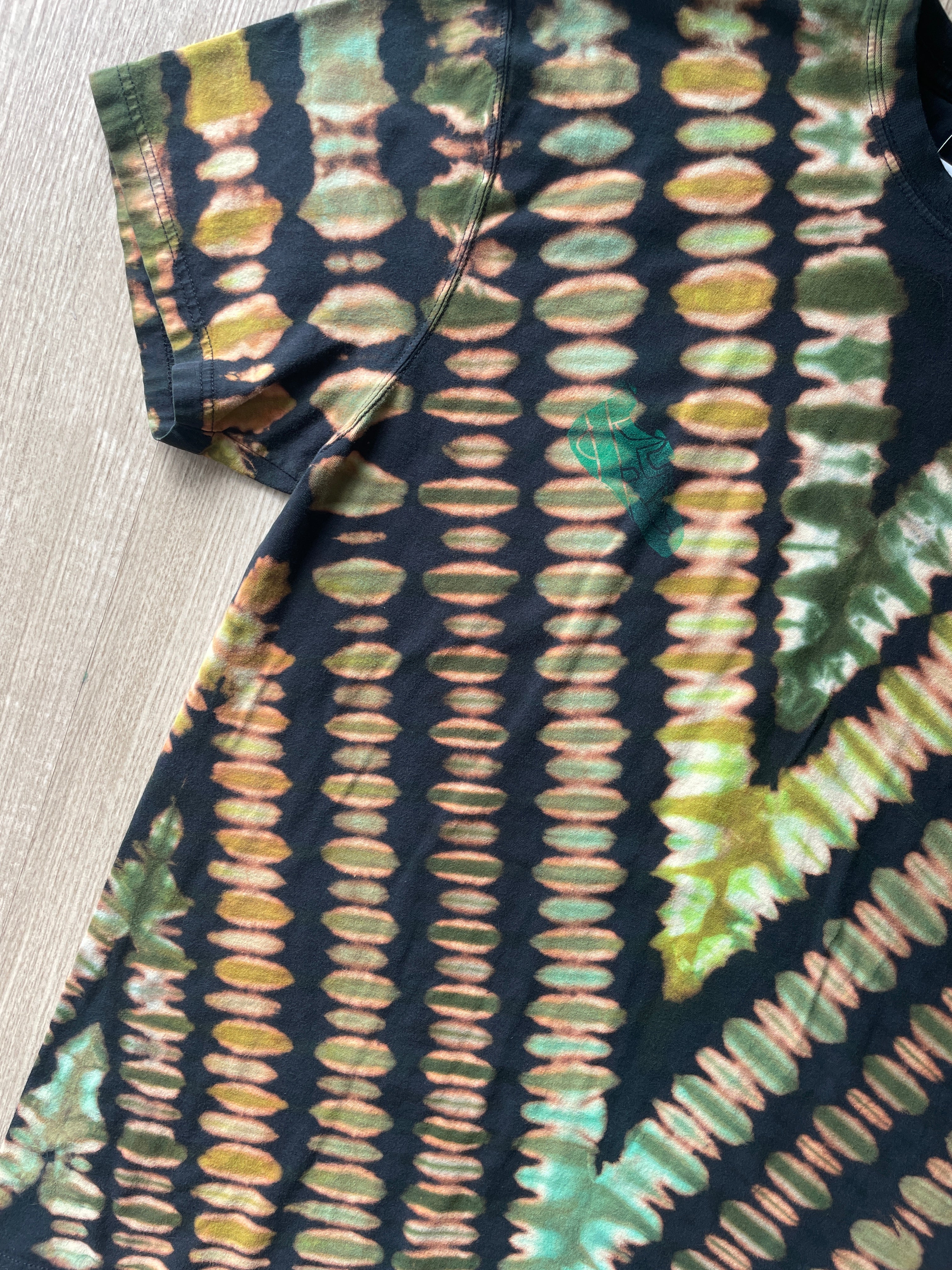 XL Men’s 5.11 Climbing Shoe Handmade Reversed Tie Dyed T-Shirt | One-Of-a-Kind Green and Black Short Sleeve