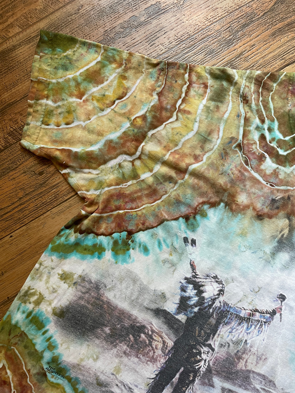 Native American Chief Sky Horses Earth Tones Geode Tie Dye Short Sleeve T-Shirt | Men's 2XL