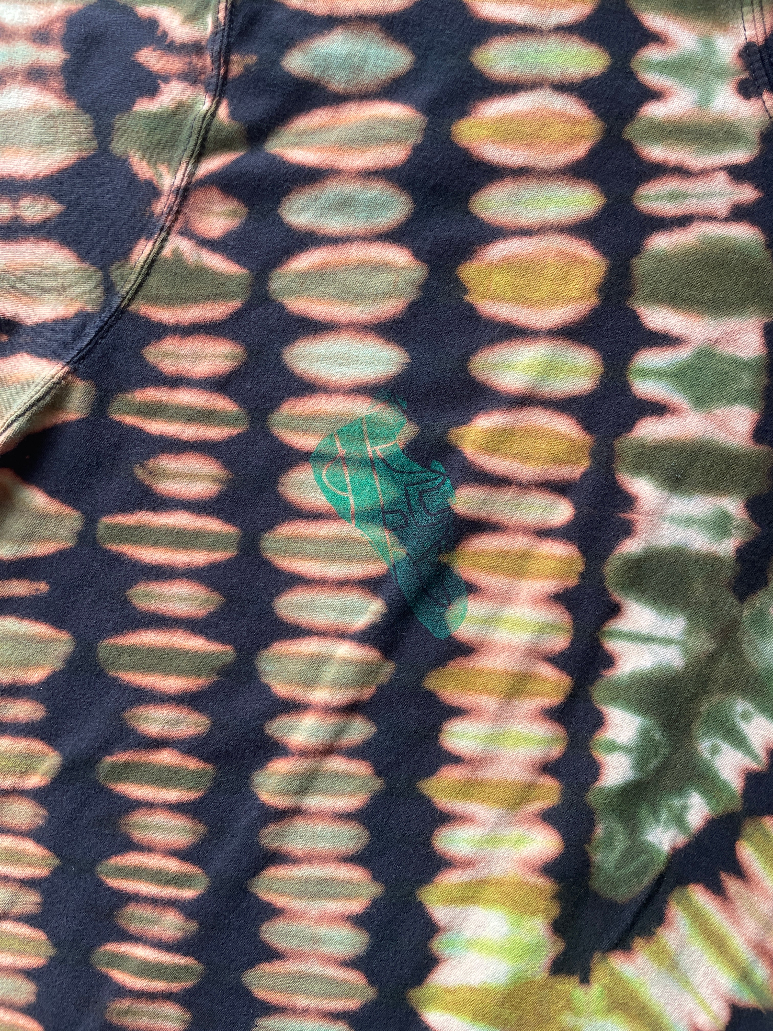 XL Men’s 5.11 Climbing Shoe Handmade Reversed Tie Dyed T-Shirt | One-Of-a-Kind Green and Black Short Sleeve