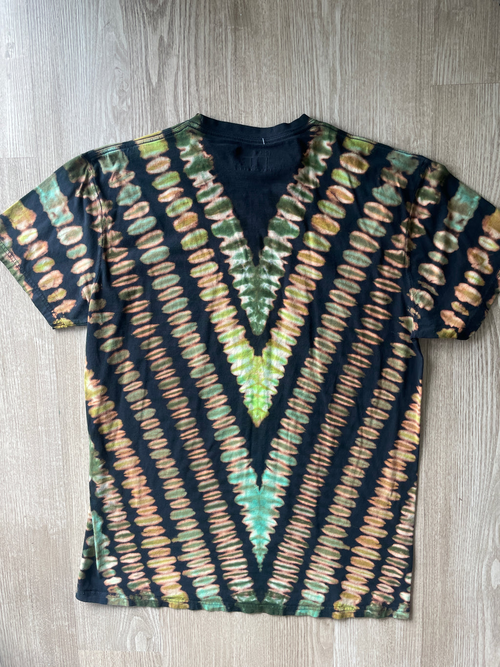 XL Men’s 5.11 Climbing Shoe Handmade Reversed Tie Dyed T-Shirt | One-Of-a-Kind Green and Black Short Sleeve