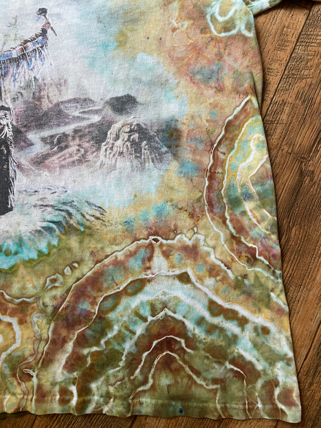 Native American Chief Sky Horses Earth Tones Geode Tie Dye Short Sleeve T-Shirt | Men's 2XL