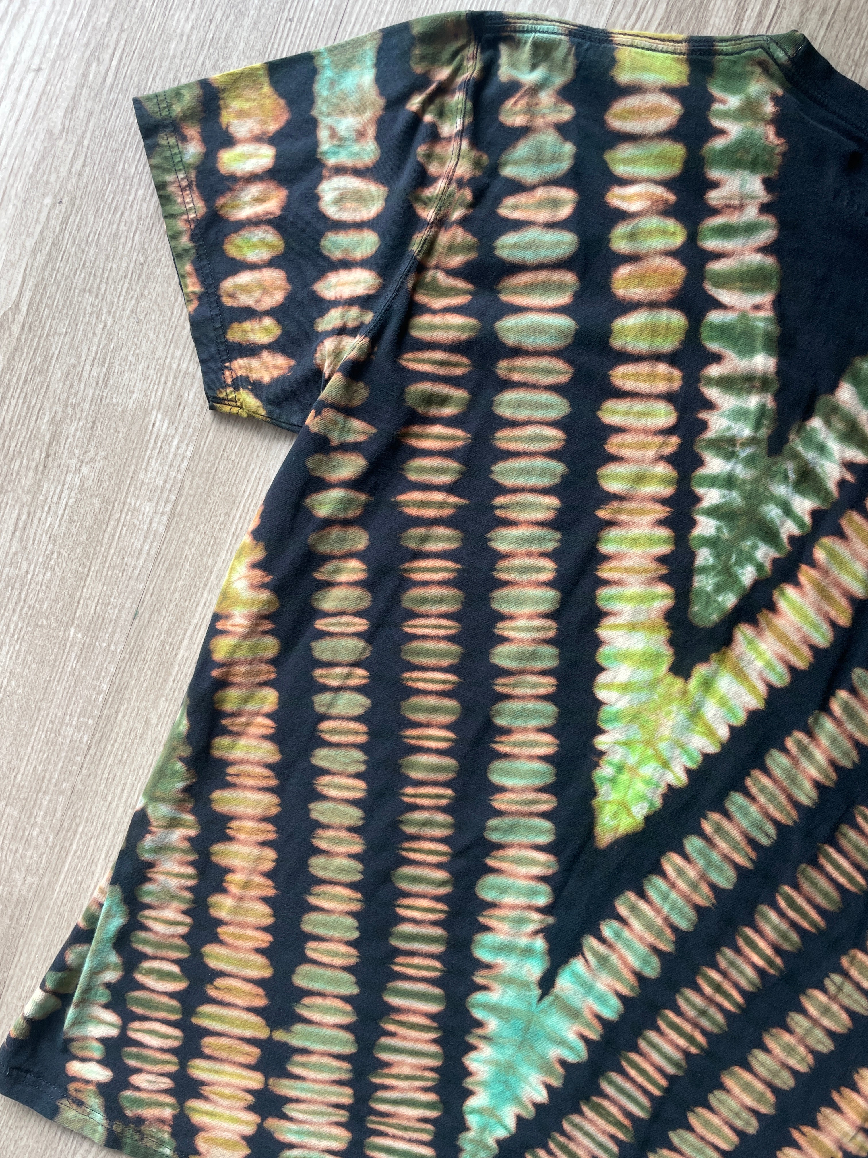 XL Men’s 5.11 Climbing Shoe Handmade Reversed Tie Dyed T-Shirt | One-Of-a-Kind Green and Black Short Sleeve