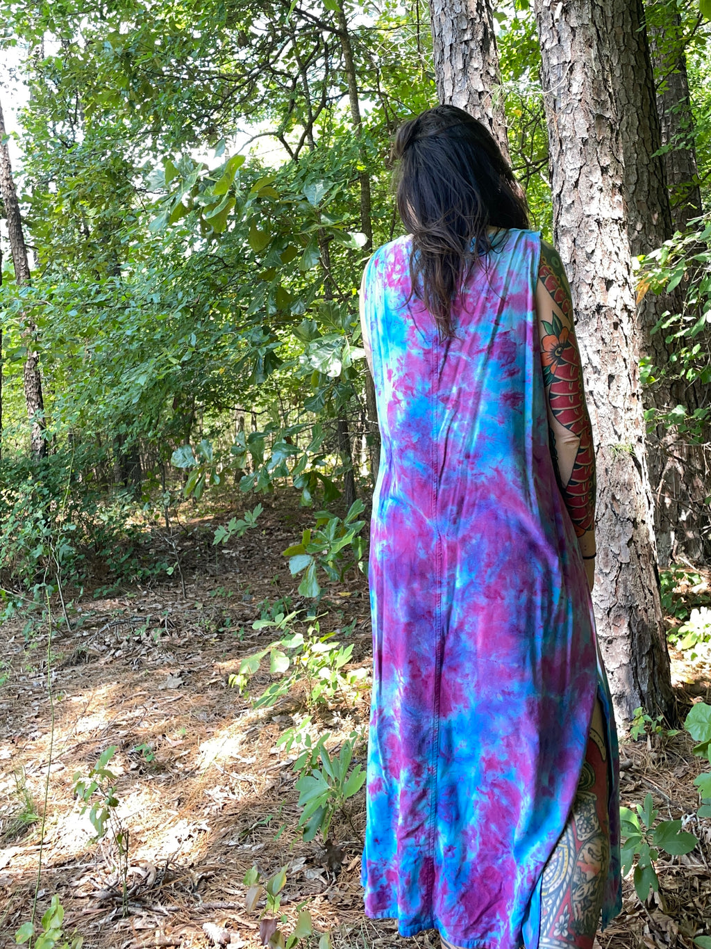 LARGE Women’s Handmade Galaxy Dye Silk Dress | One-Of-a-Kind Upcycled Sleeveless Dress