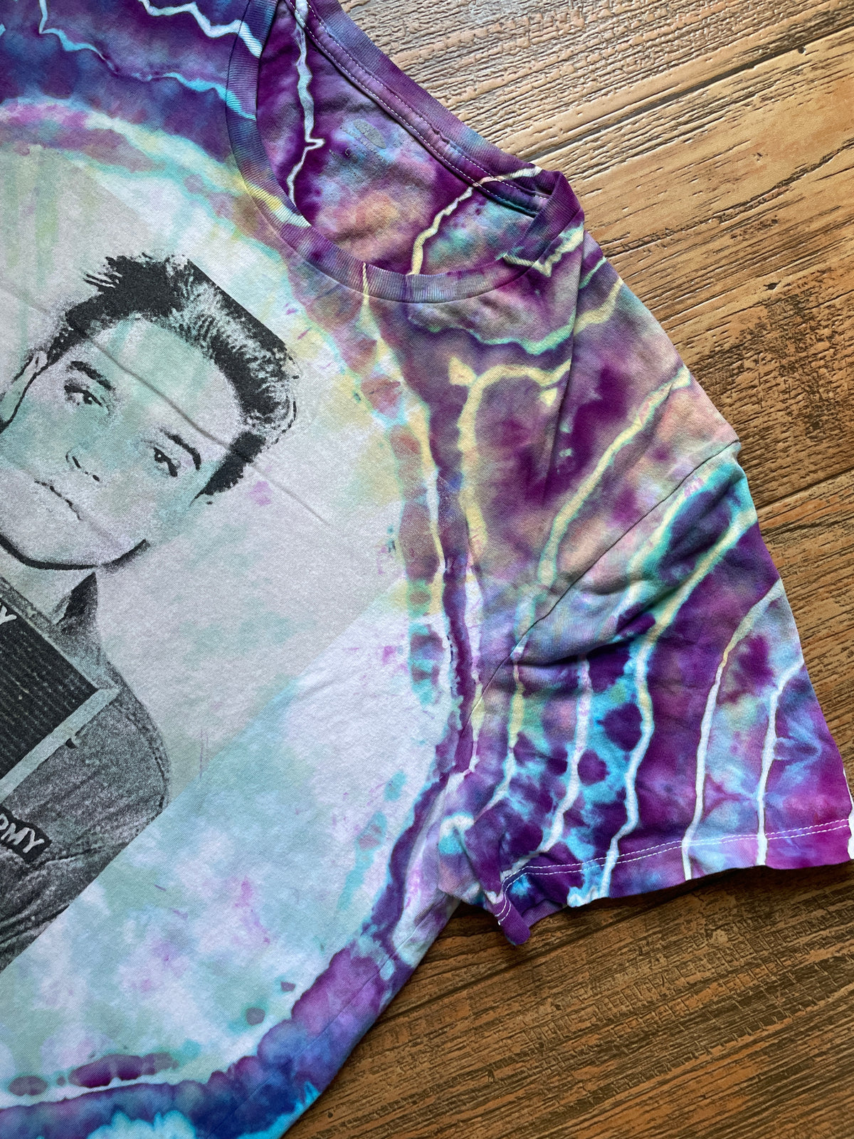 Elvis Presley Mugshot Pink and Blue Geode Tie Dye Short Sleeve T-Shirt | Men's M/L