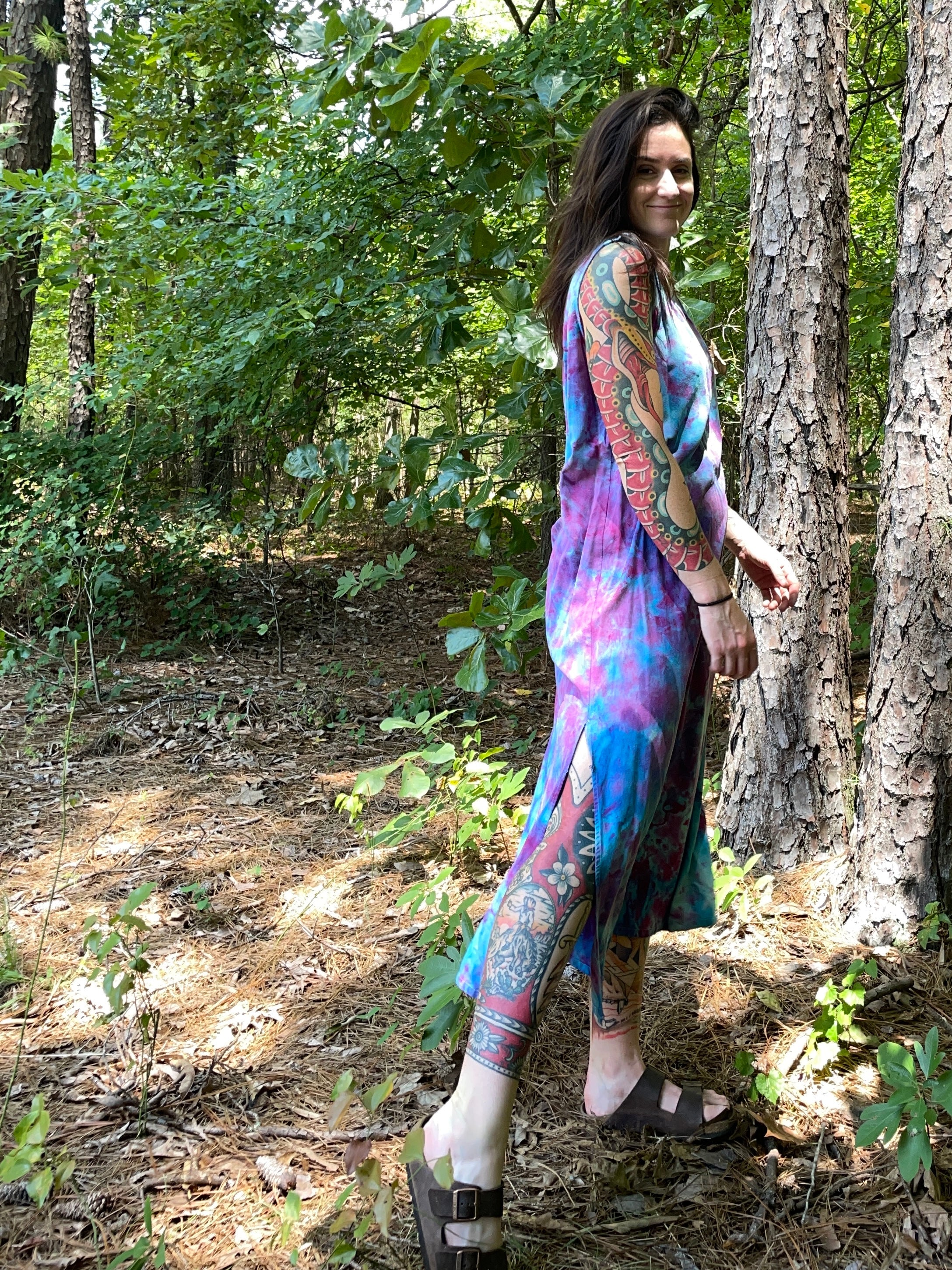 LARGE Women’s Handmade Galaxy Dye Silk Dress | One-Of-a-Kind Upcycled Sleeveless Dress