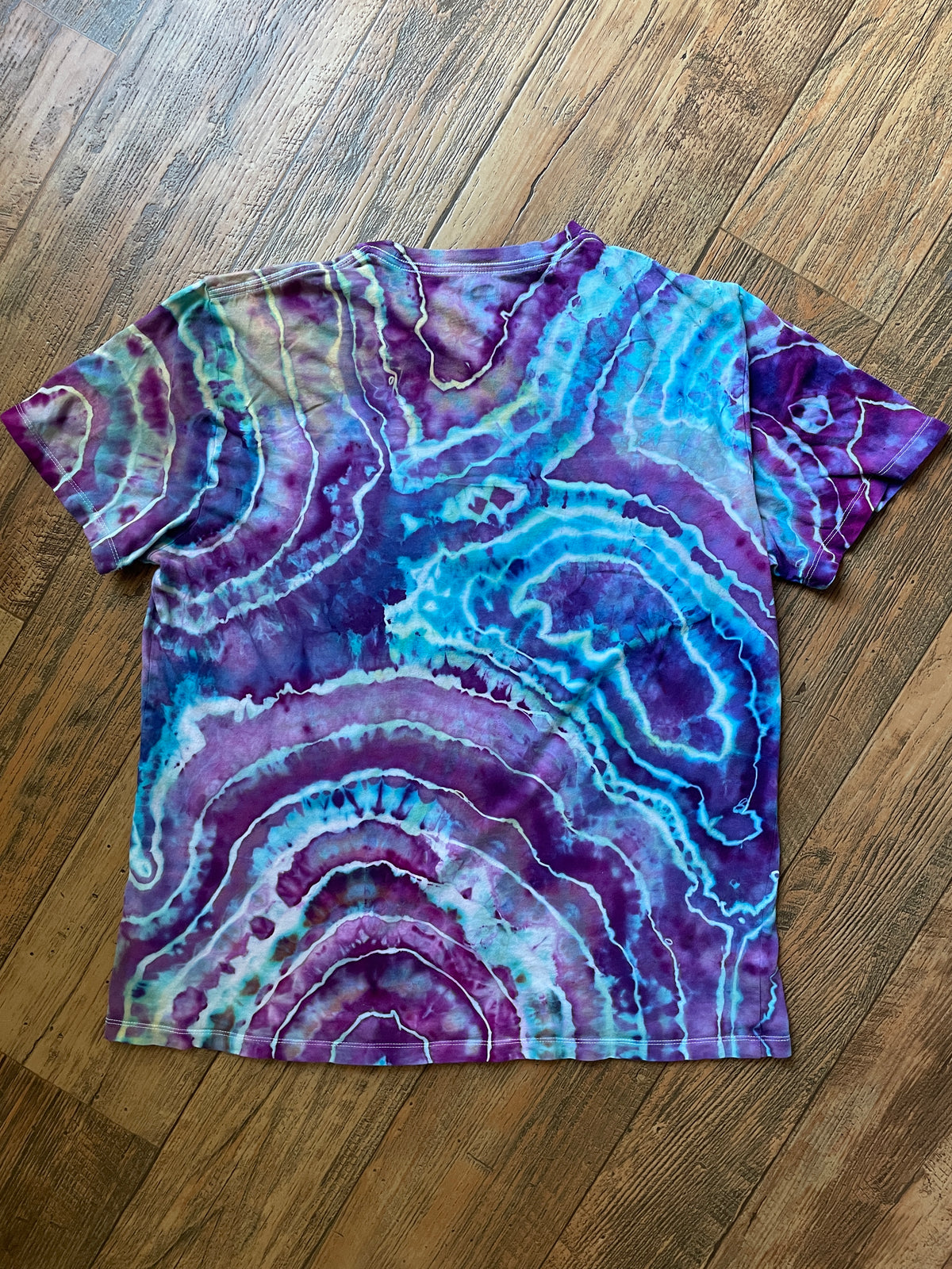 Elvis Presley Mugshot Pink and Blue Geode Tie Dye Short Sleeve T-Shirt | Men's M/L