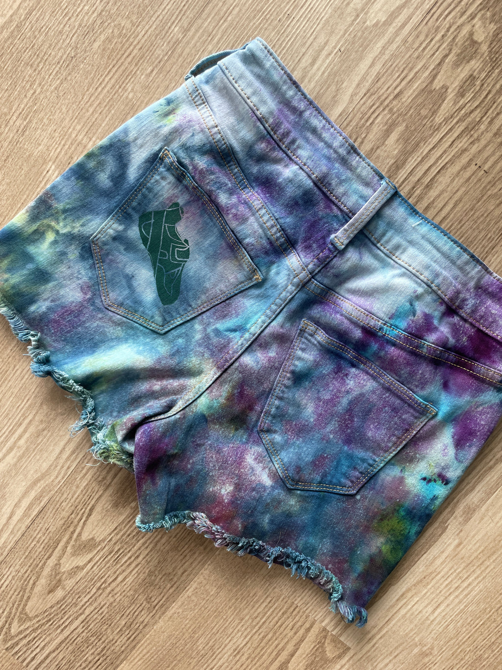 Size 2 Women's Climbing Shoe Galaxy Dye Handmade Tie Dye Shorts | Blue Galaxy Ice Dye Tie Dye Shorts