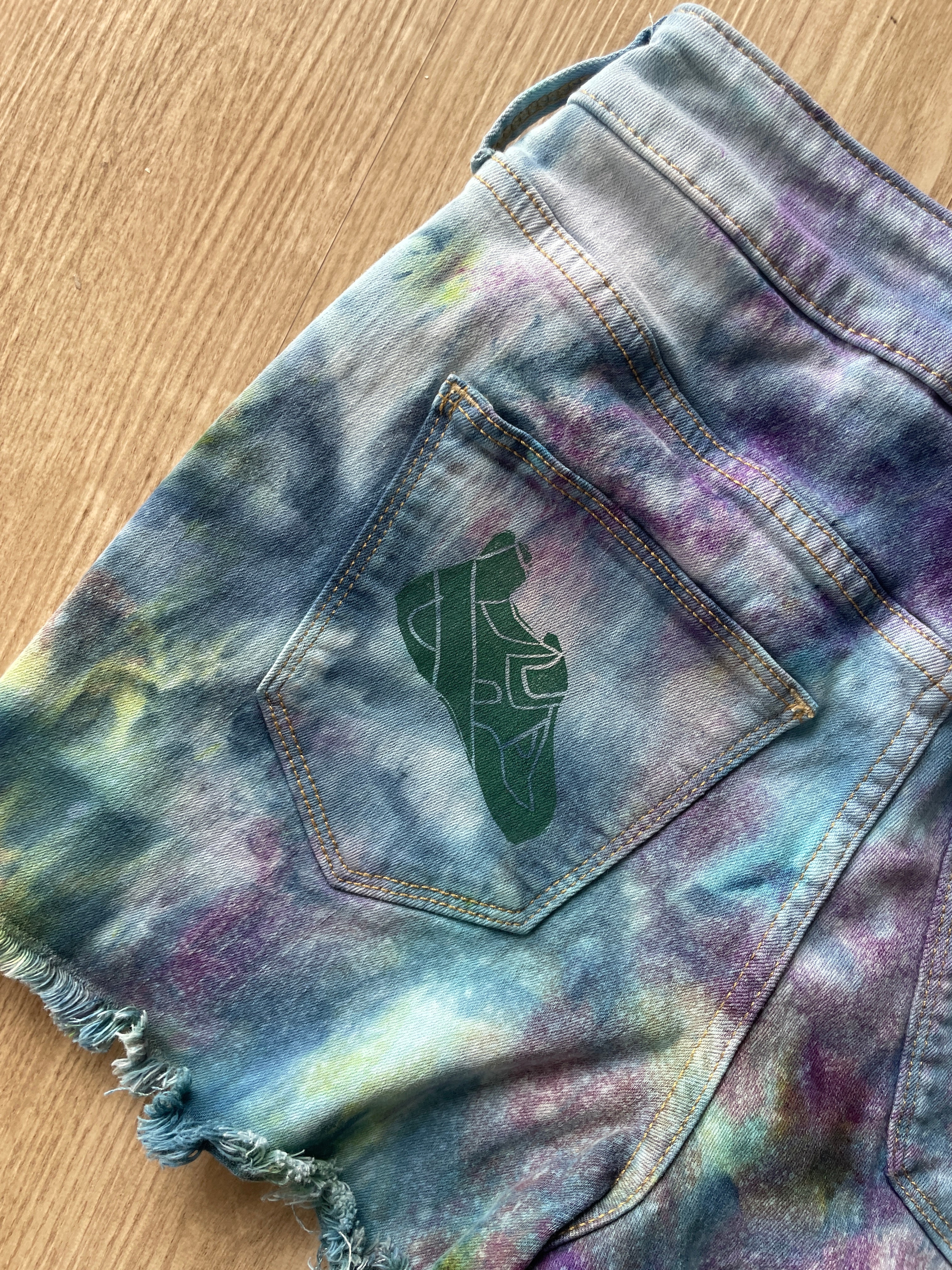 Size 2 Women's Climbing Shoe Galaxy Dye Handmade Tie Dye Shorts | Blue Galaxy Ice Dye Tie Dye Shorts