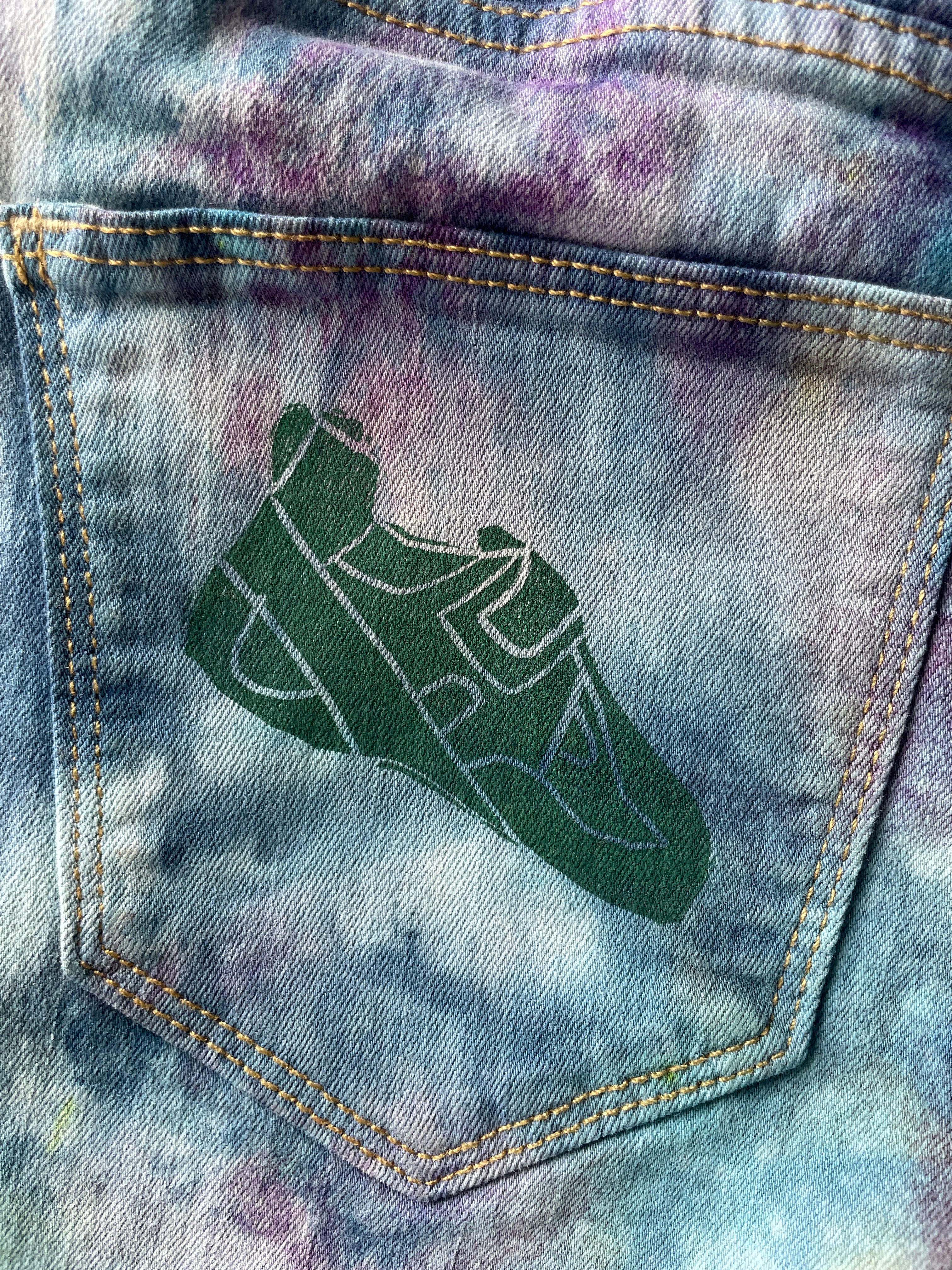 Size 2 Women's Climbing Shoe Galaxy Dye Handmade Tie Dye Shorts | Blue Galaxy Ice Dye Tie Dye Shorts