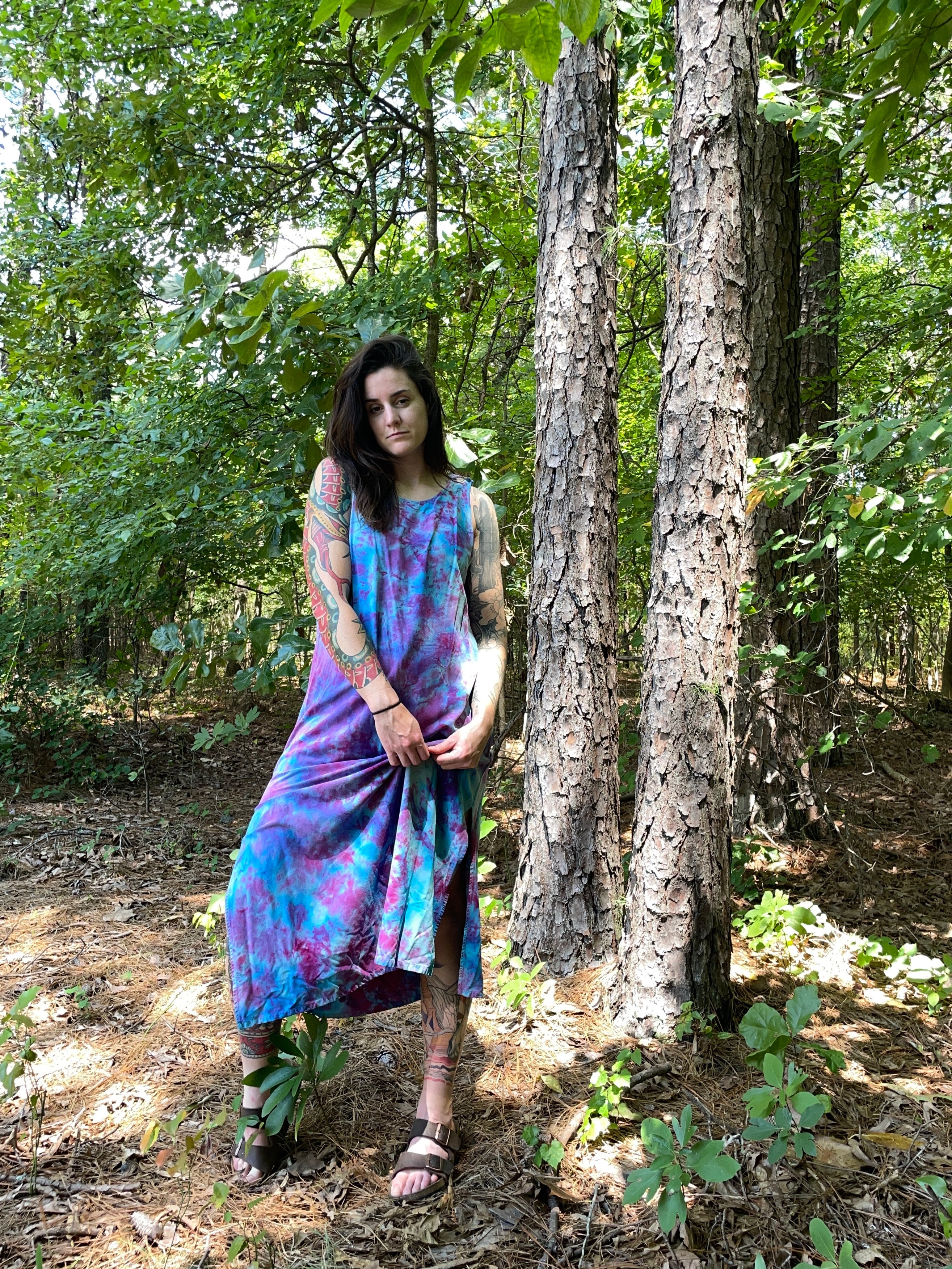 LARGE Women’s Handmade Galaxy Dye Silk Dress | One-Of-a-Kind Upcycled Sleeveless Dress