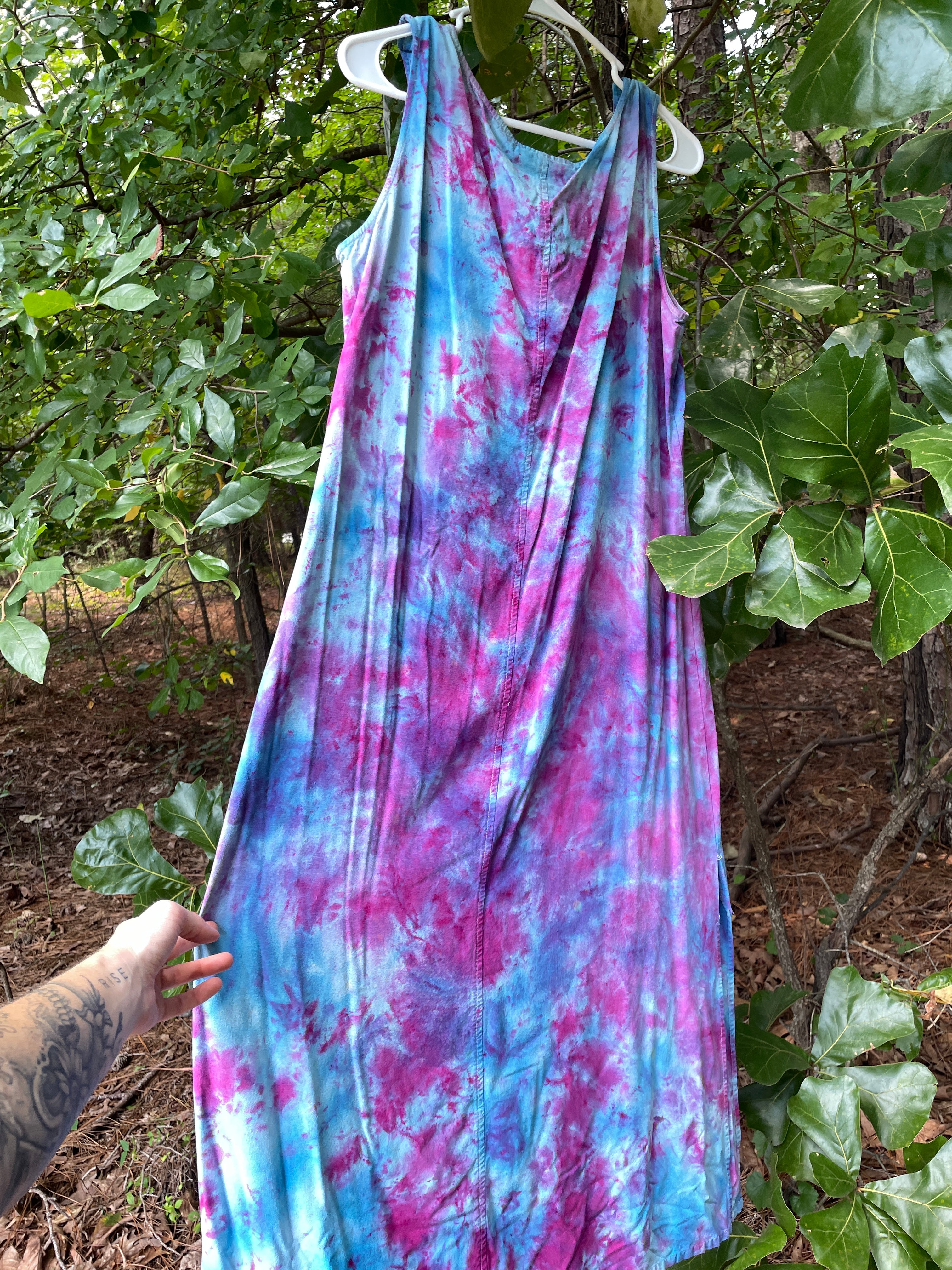 LARGE Women’s Handmade Galaxy Dye Silk Dress | One-Of-a-Kind Upcycled Sleeveless Dress