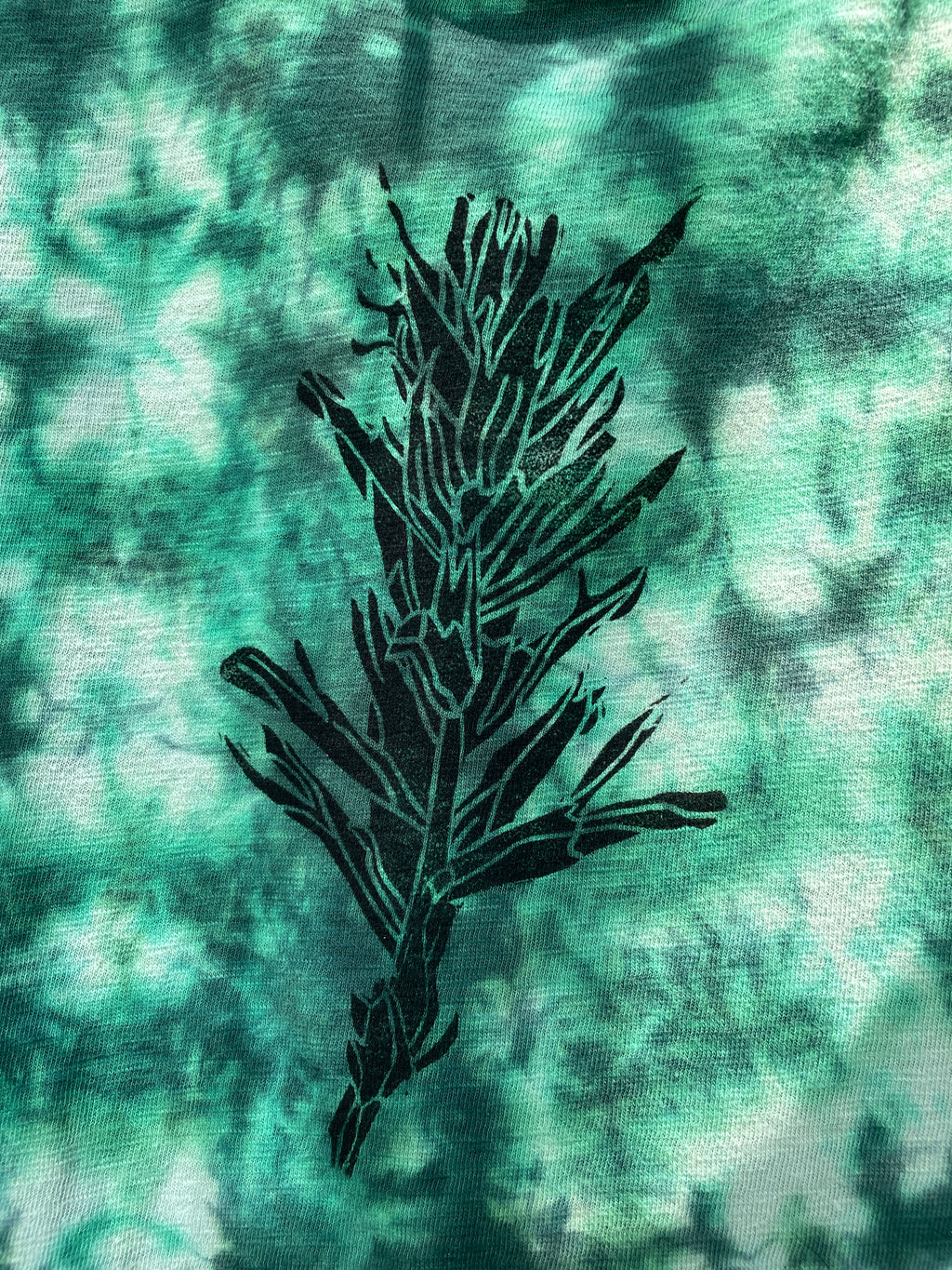 XXL Women’s Handmade Tie Dye Knee-Length Dress | One-Of-a-Kind Upcycled Short Sleeve Dress with Indian Paintbrush Block Print