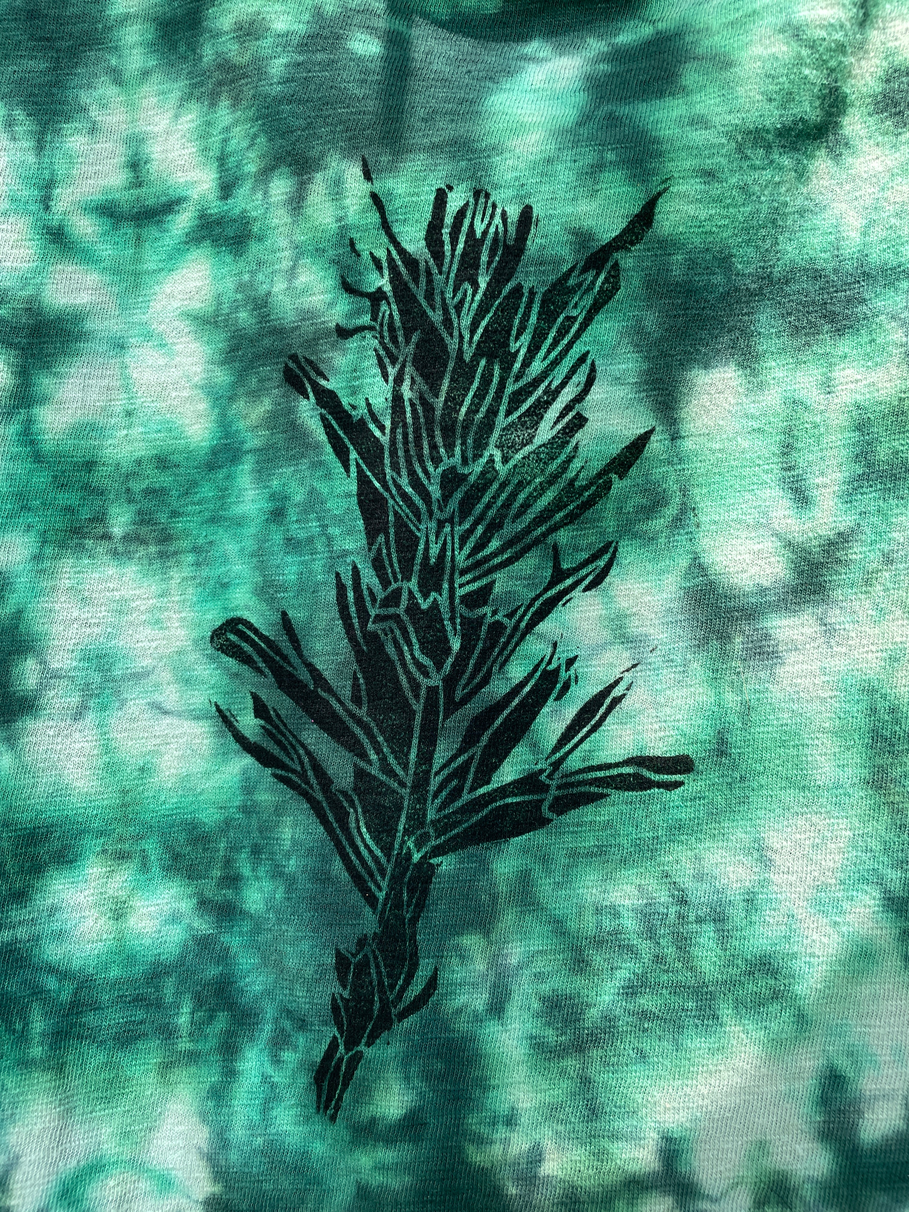 XXL Women’s Handmade Tie Dye Knee-Length Dress | One-Of-a-Kind Upcycled Short Sleeve Dress with Indian Paintbrush Block Print