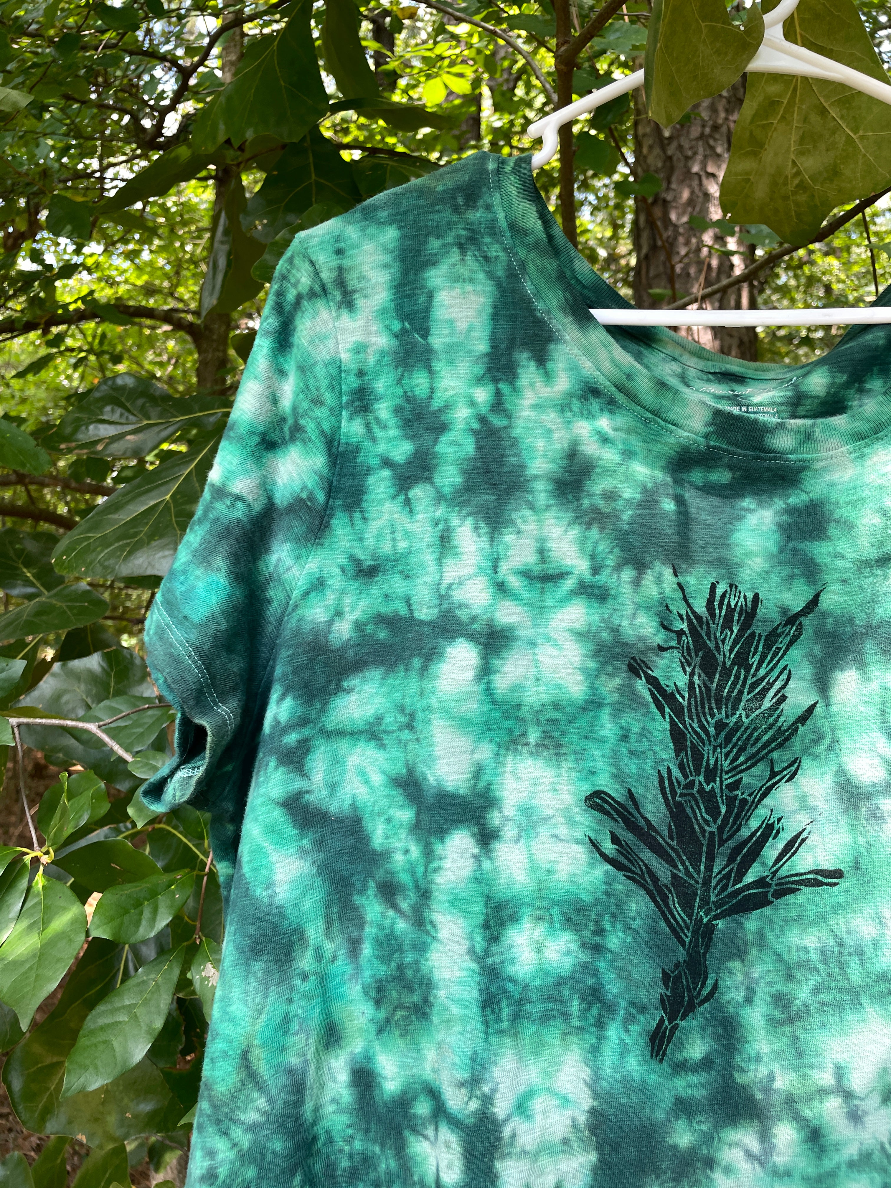 XXL Women’s Handmade Tie Dye Knee-Length Dress | One-Of-a-Kind Upcycled Short Sleeve Dress with Indian Paintbrush Block Print