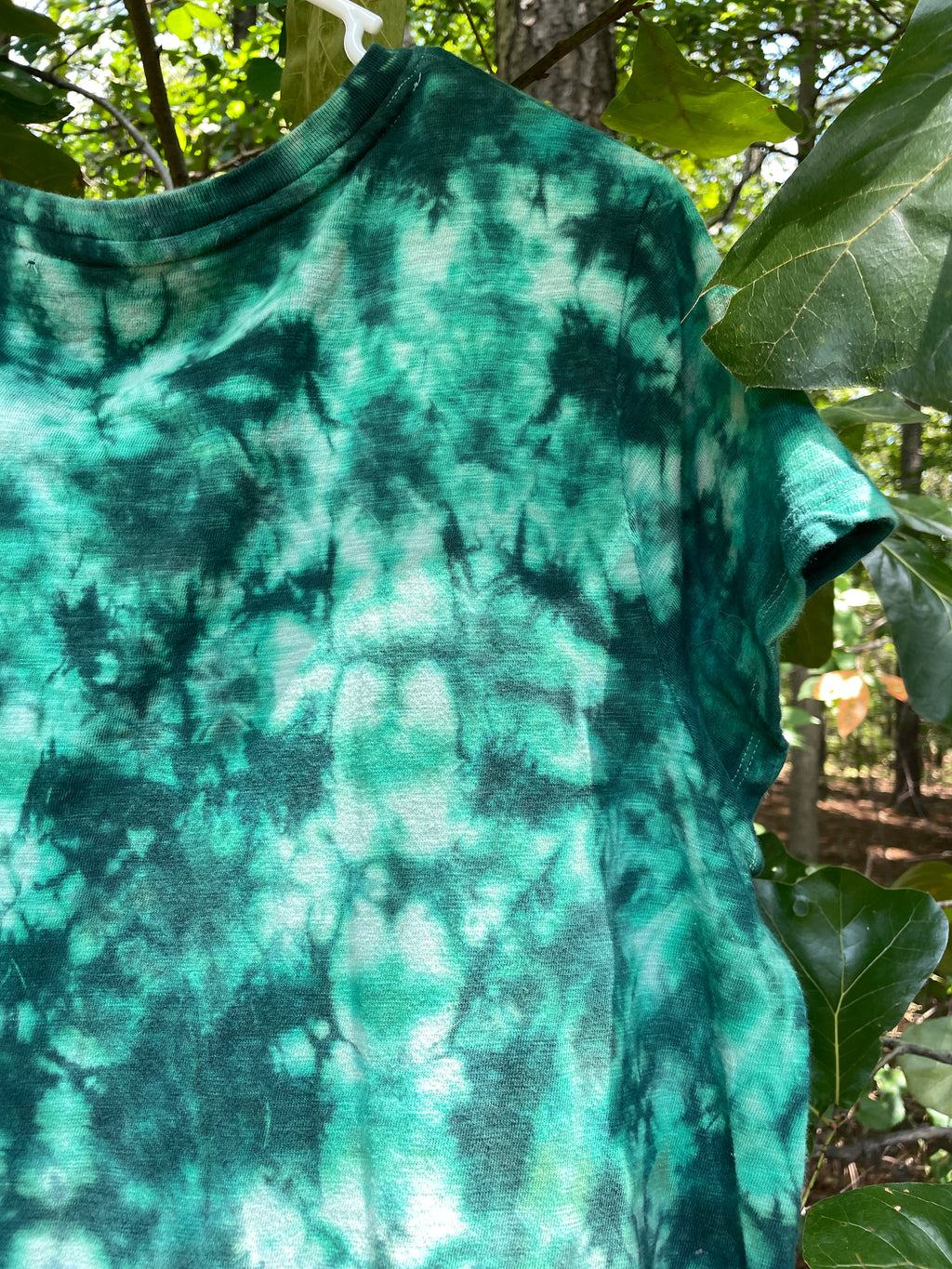 XXL Women’s Handmade Tie Dye Knee-Length Dress | One-Of-a-Kind Upcycled Short Sleeve Dress with Indian Paintbrush Block Print