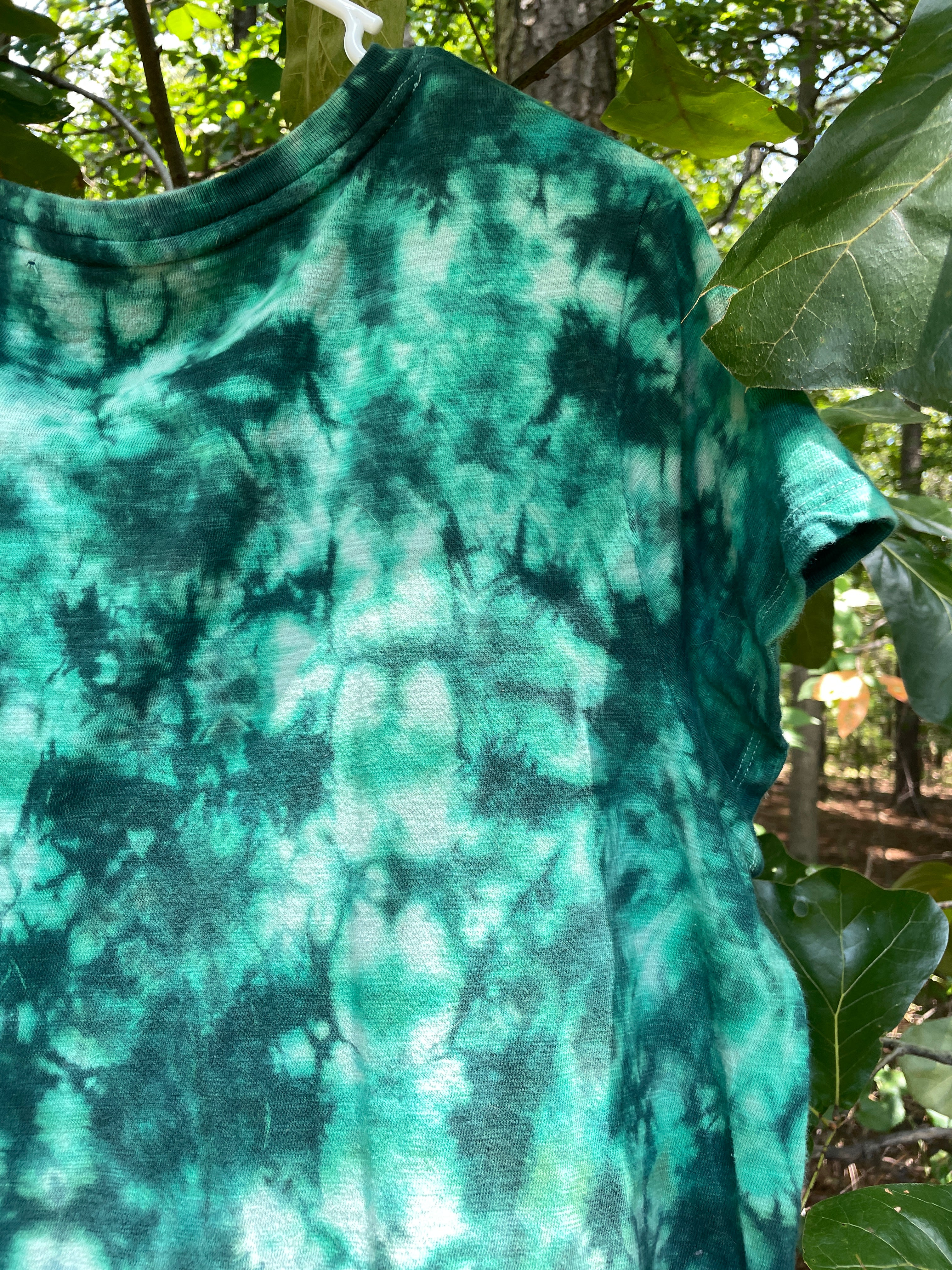 XXL Women’s Handmade Tie Dye Knee-Length Dress | One-Of-a-Kind Upcycled Short Sleeve Dress with Indian Paintbrush Block Print