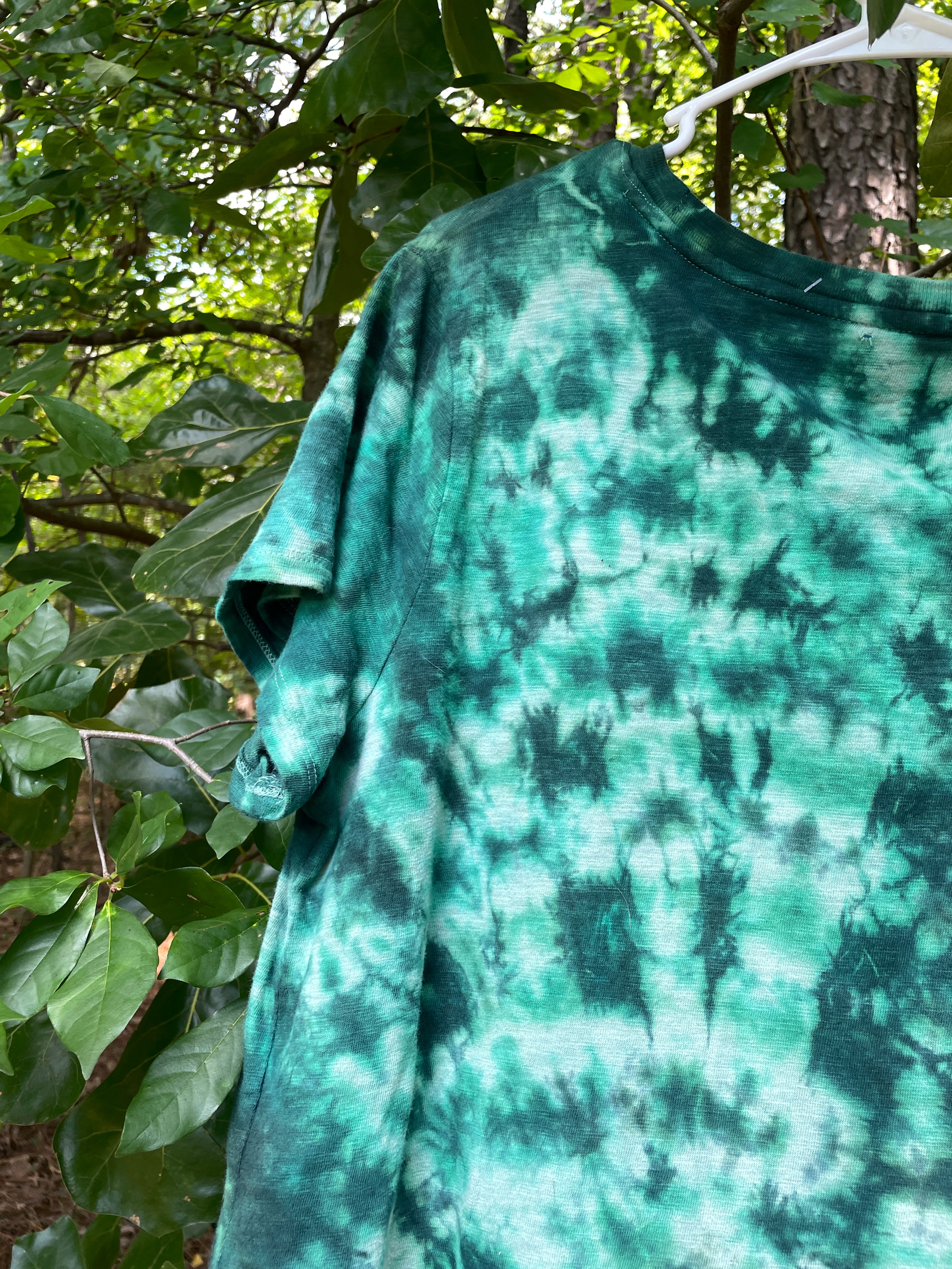 XXL Women’s Handmade Tie Dye Knee-Length Dress | One-Of-a-Kind Upcycled Short Sleeve Dress with Indian Paintbrush Block Print