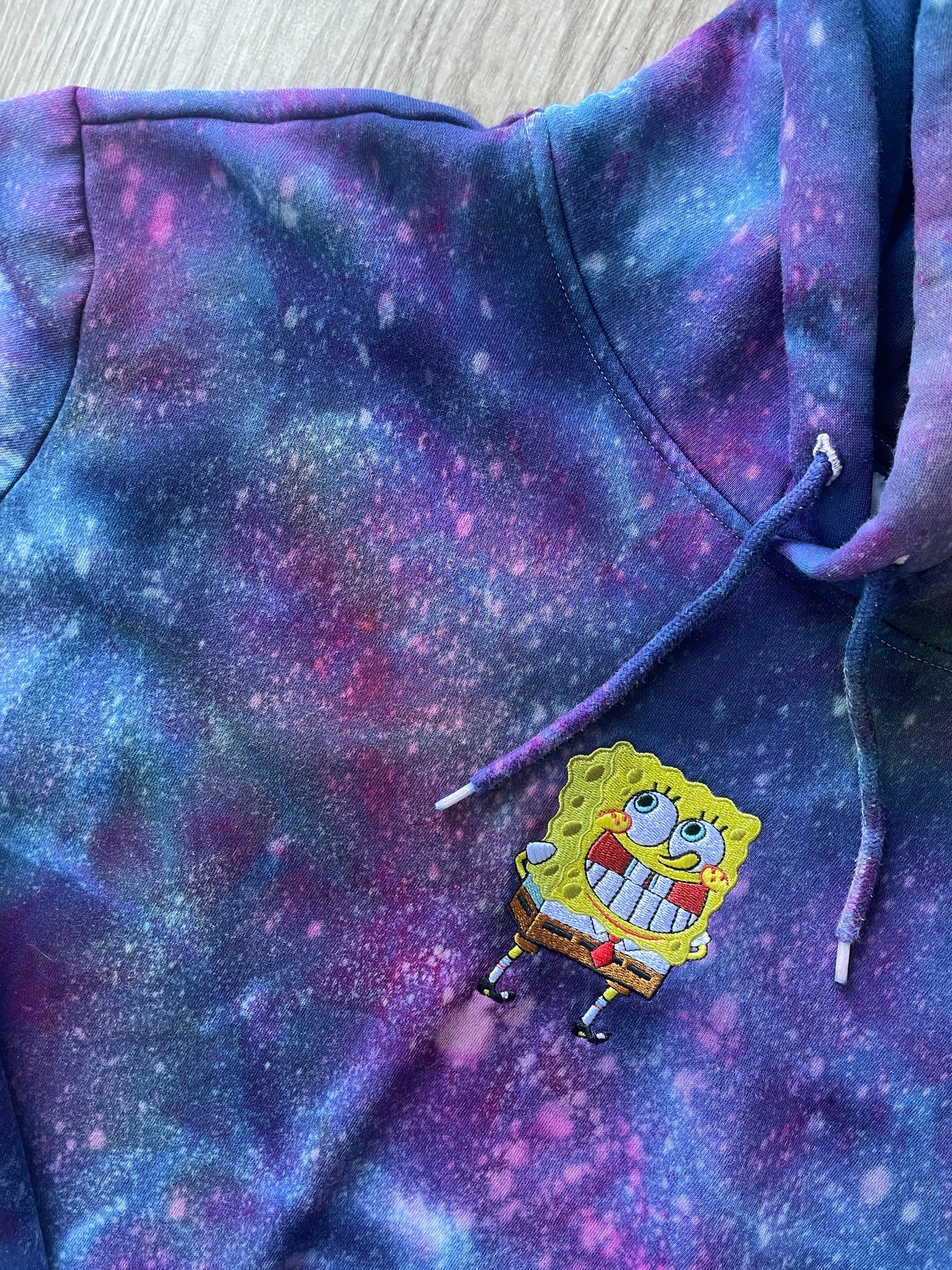 LARGE Men’s SpongeBob Squarepants Galaxy Tie Dye Sweatshirt | One-Of-a-Kind Purple and Blue Ice Dye Long Sleeve