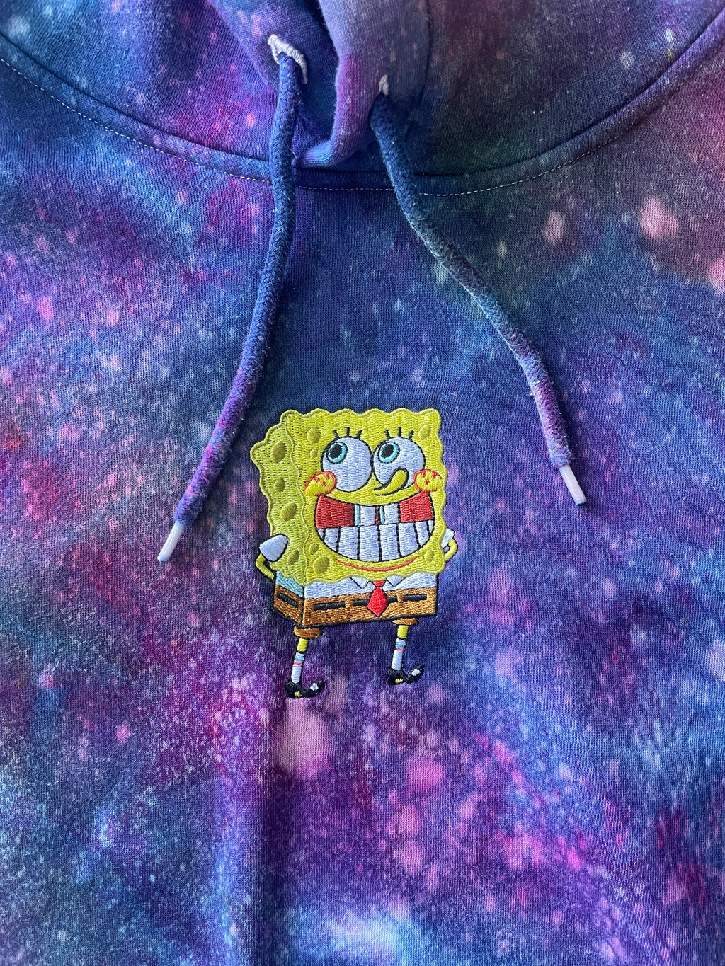 LARGE Men’s SpongeBob Squarepants Galaxy Tie Dye Sweatshirt | One-Of-a-Kind Purple and Blue Ice Dye Long Sleeve